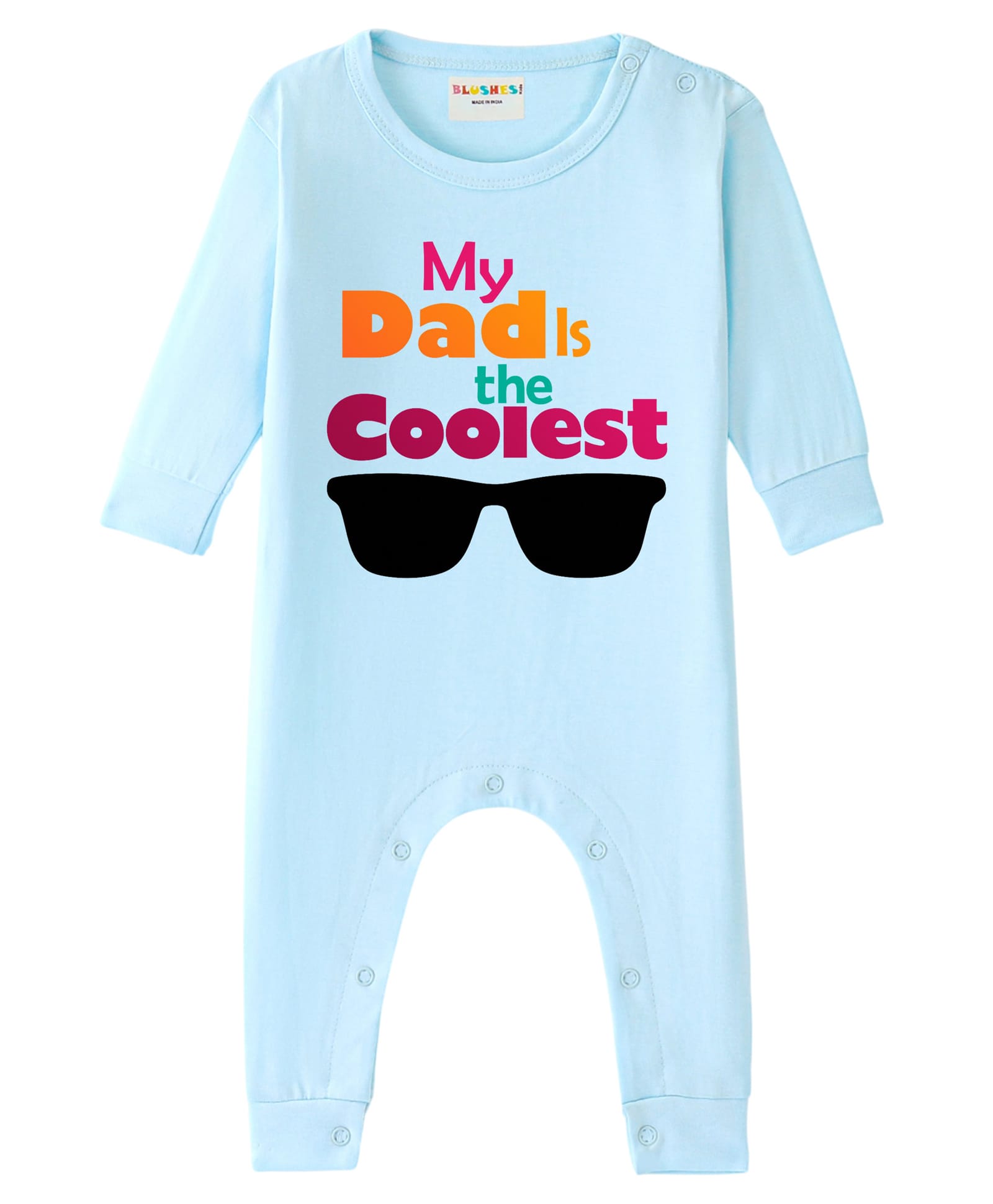 BLUSHES 100% Cotton Knit Fathers Day Theme Full Sleeves My Dad Is The Coolest Text Printed Romper - Aqua Blue-picture-18
