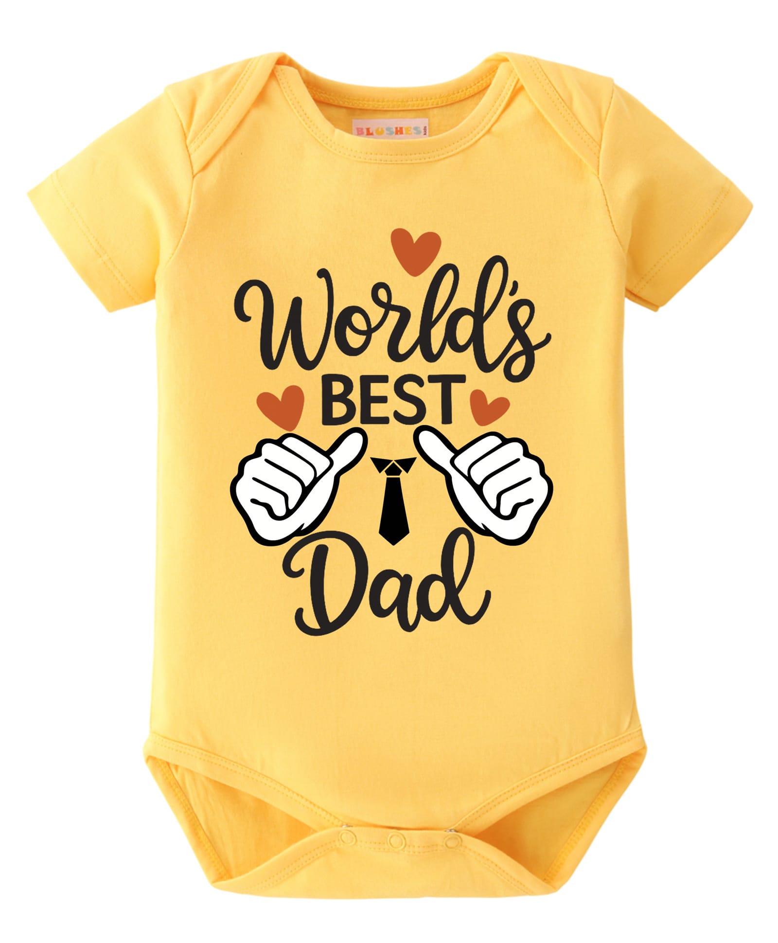 BLUSHES 100% Cotton Knit Fathers Day Theme Half Sleeves Worlds Best Dad Text Printed Onesie - Yellow-image-16