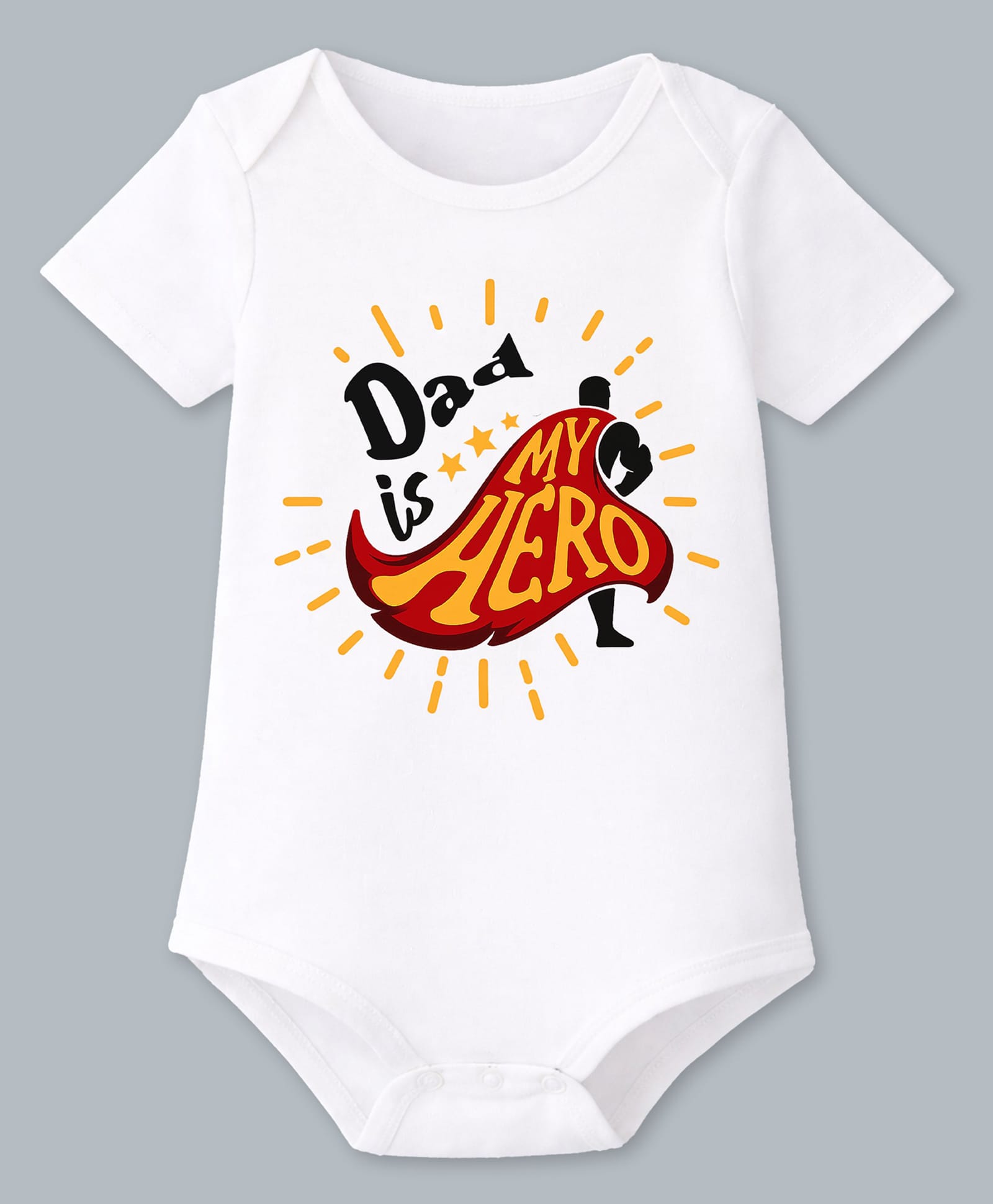 BLUSHES 100% Cotton Knit Fathers Day Theme Half Sleeves Dad Is My Hero Text Printed Onesie - White-picture-38