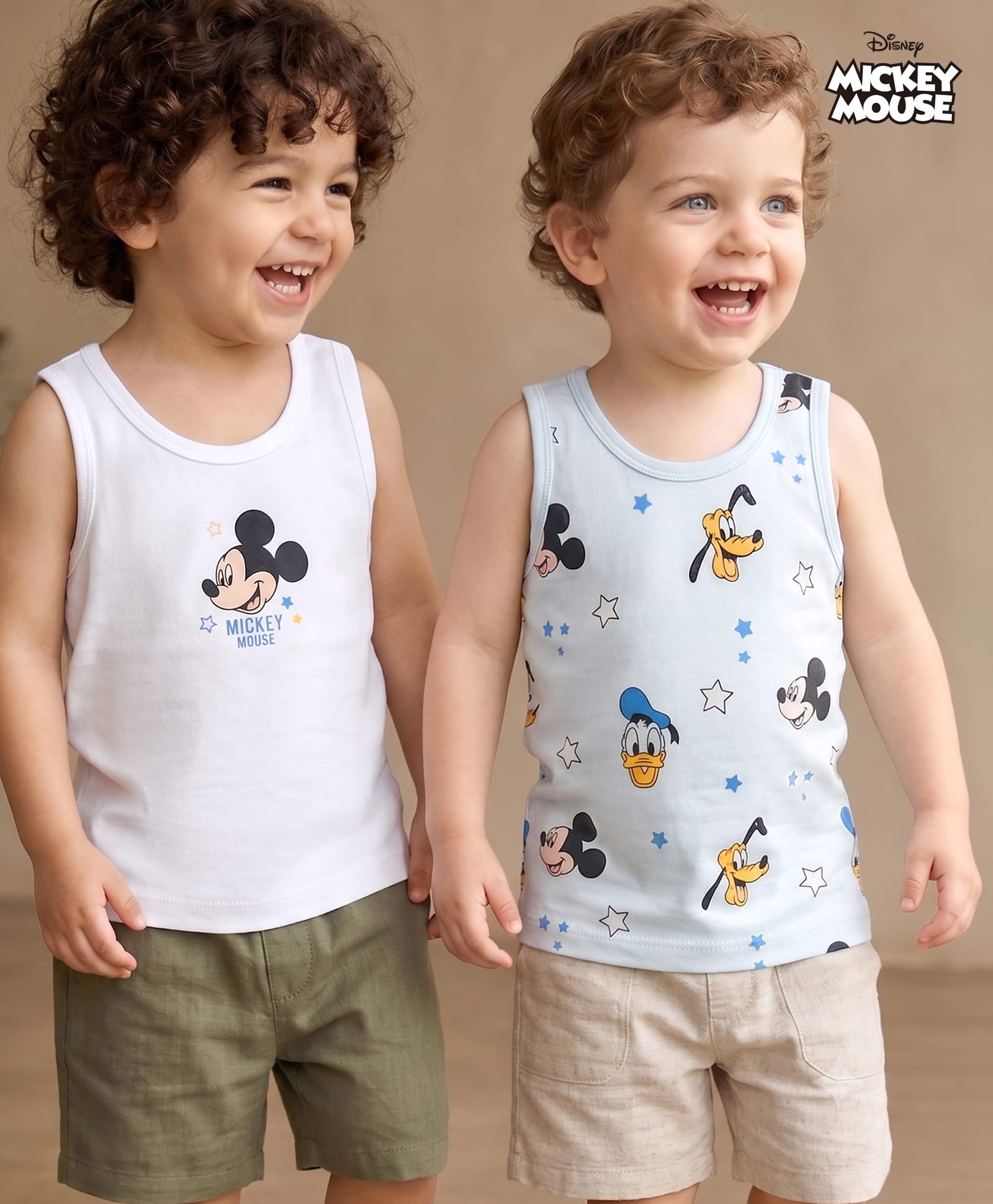 Babyhug Disney Single Jersey Knit Sleeveless Vest with Mickey Mouse Graphics Pack of 2- White-image-23
