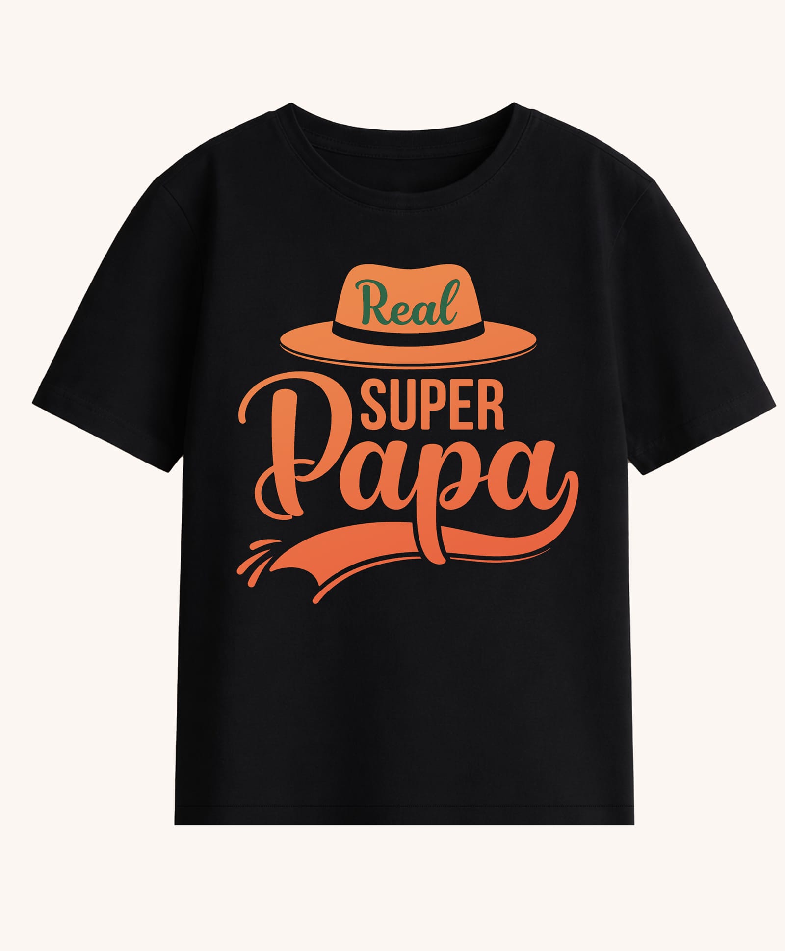 BLUSHES 100% Cotton Knit Fathers Day Theme Half Sleeves Real Super Papa Text Printed Tee - Black-picture-26