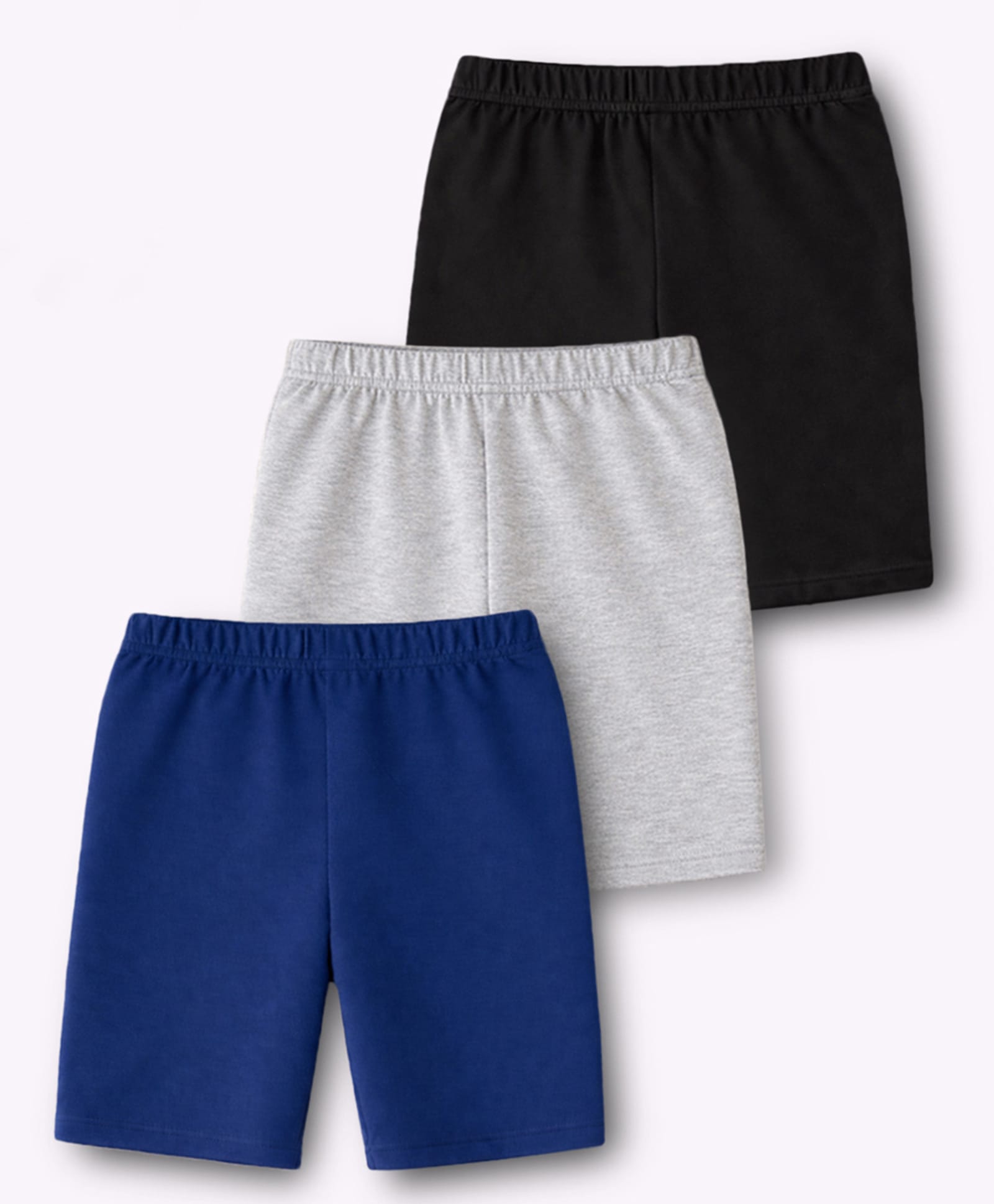 Trampoline Cotton Lycra Knit Pack Of 3 Solid Shorts - Black Grey & Navy Blue-picture-11