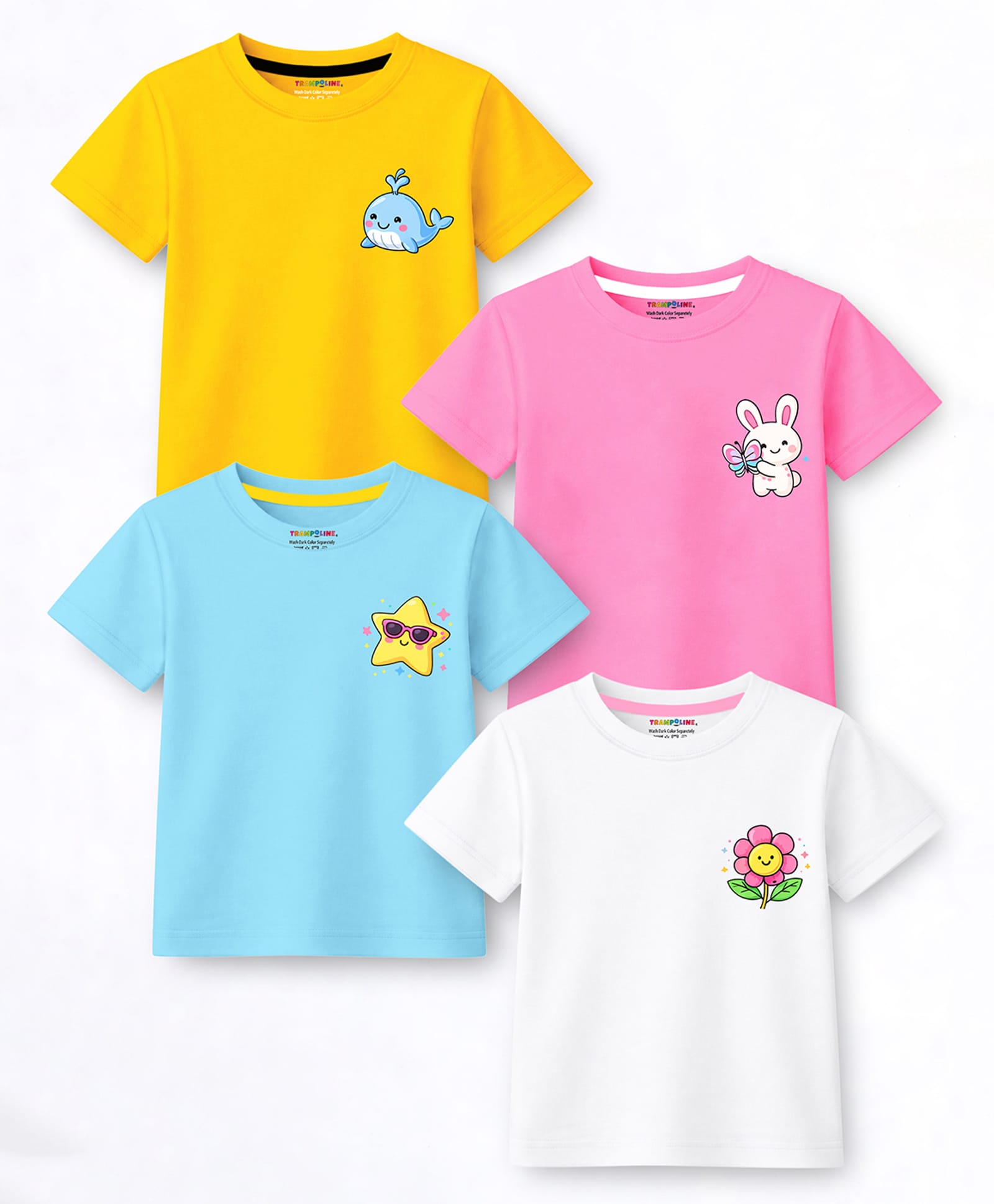 Trampoline Cotton Blend Knit Half Sleeves Whale Bunny & Floral Printed Tees - Multi Colour-picture-13