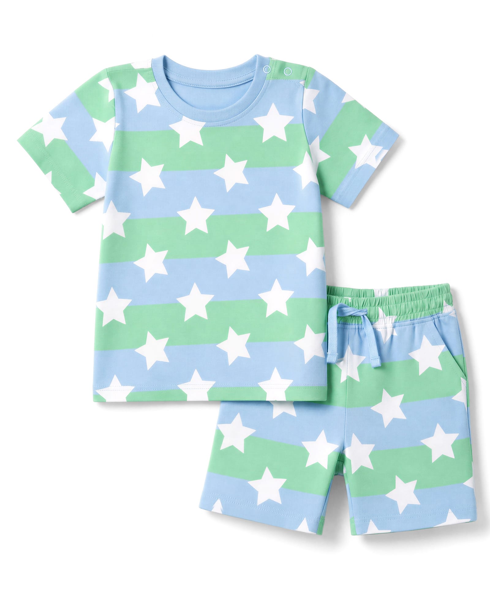 Honeyhap Premium Cotton 100% Cotton Knit Half Sleeves Co-Ords T-Shirt & Shorts Night Suit Bio Finish with Star Print - Sky Blue-image-43