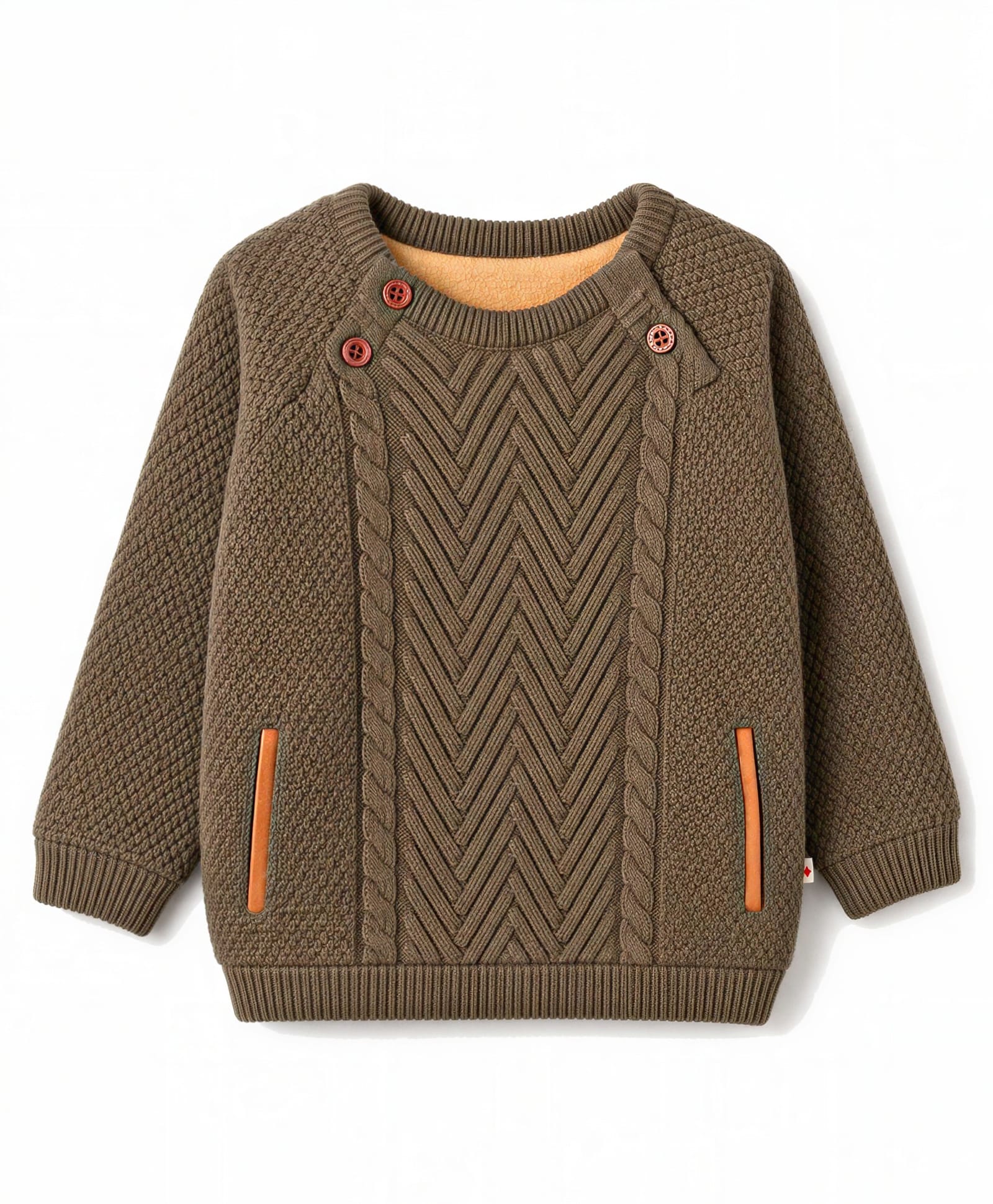 Yellow Apple Knit Full Sleeves Solid Colour Pullovers with Cable Knit Design - Dark Brown-picture-21