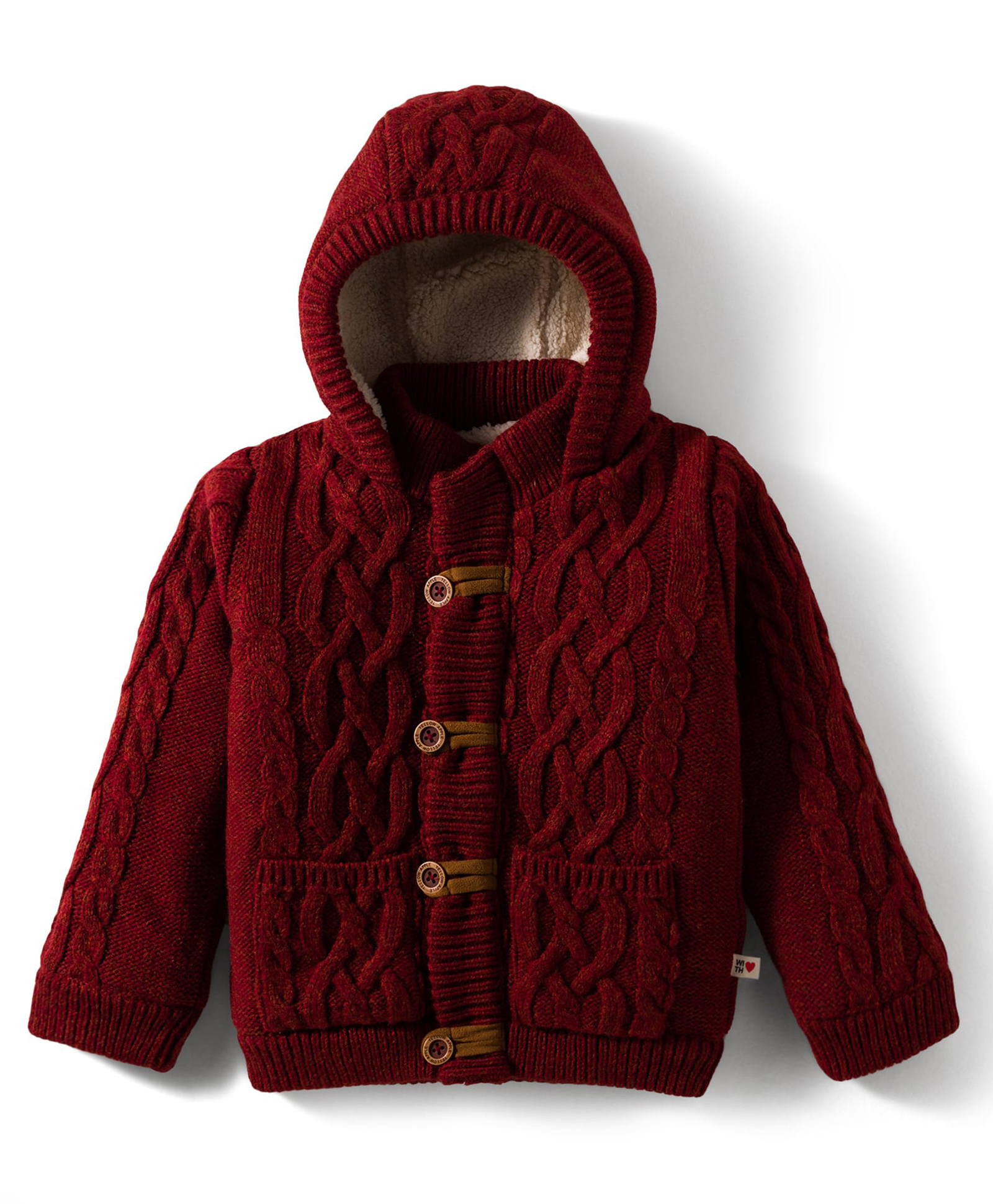 Yellow Apple Knit Full Sleeves Hoodies With Cable Knit Design - Burgandy-picture-21