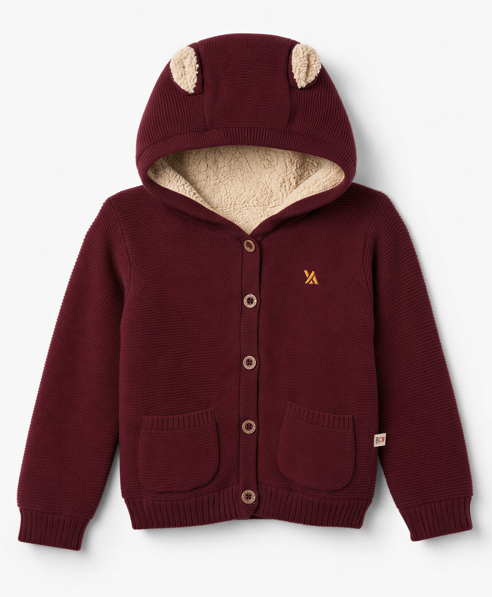 Yellow Apple Knit Hoodies with Full Sleeves and Fur Lining in Wine-picture-28