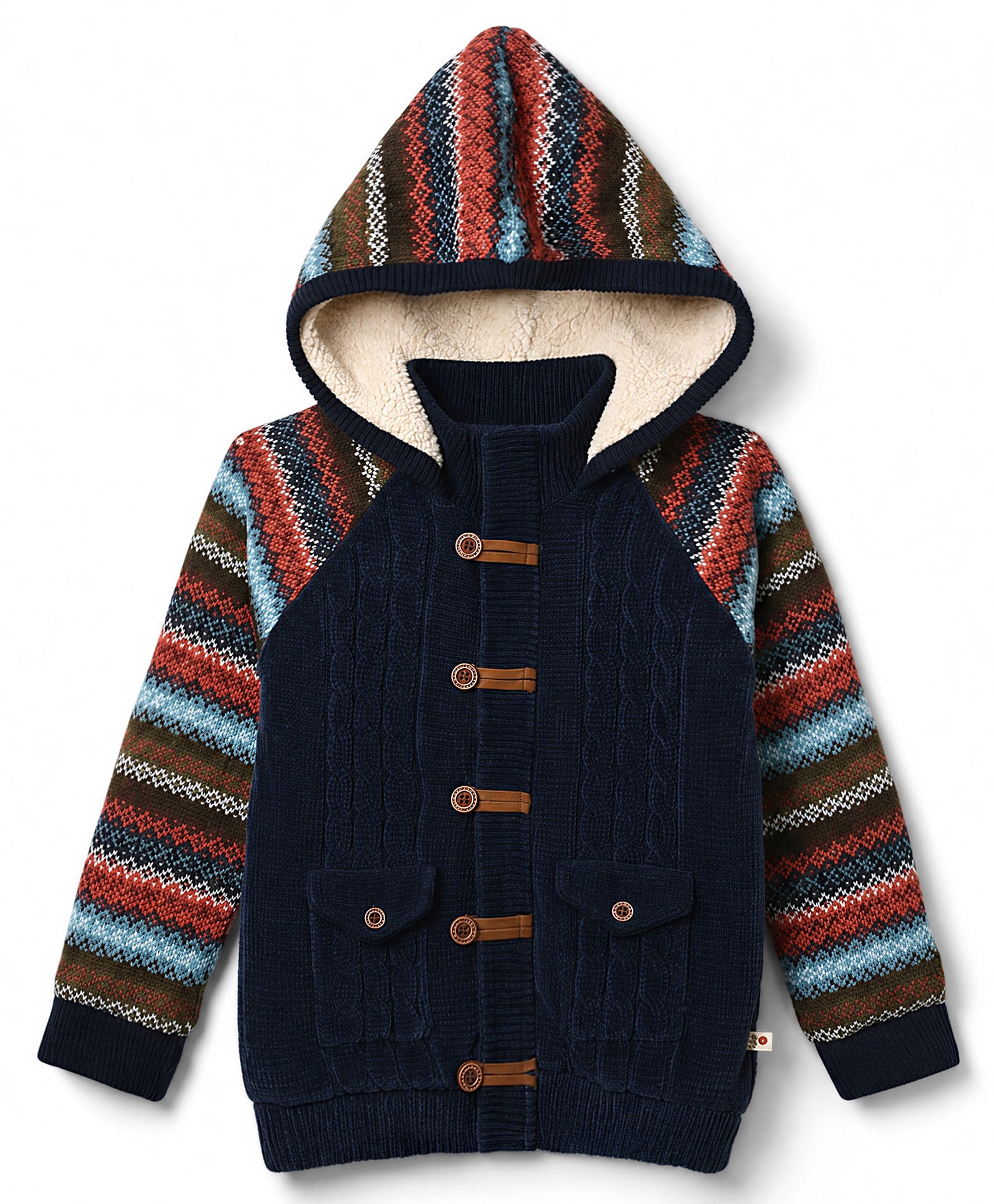 Yellow Apple Knit Full Sleeves Hoodie With Cable Knit Design - Navy Blue-picture-13