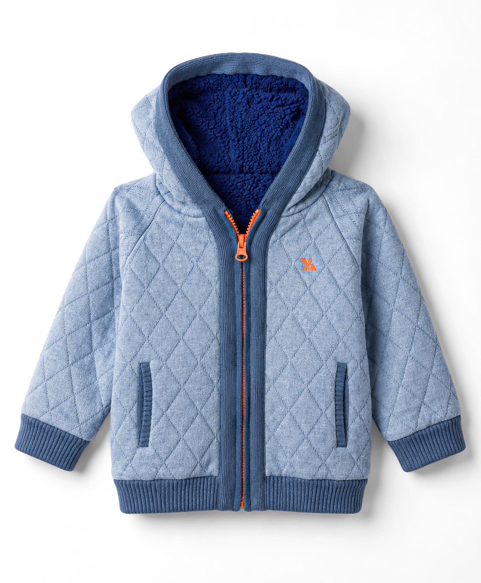 Yellow Apple Knit Full Sleeves Solid Colour Hooded Sweater with Argyle Design - Light Blue-picture-17