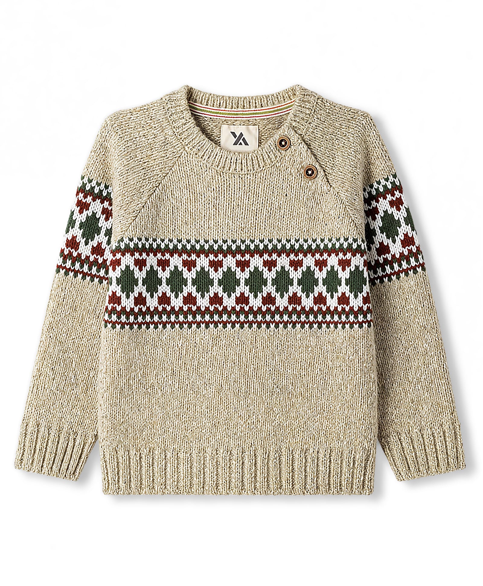 yellow apple Babyhug Knit Full Raglan Sleeves Pullover with Argyle Design -Beige-picture-11