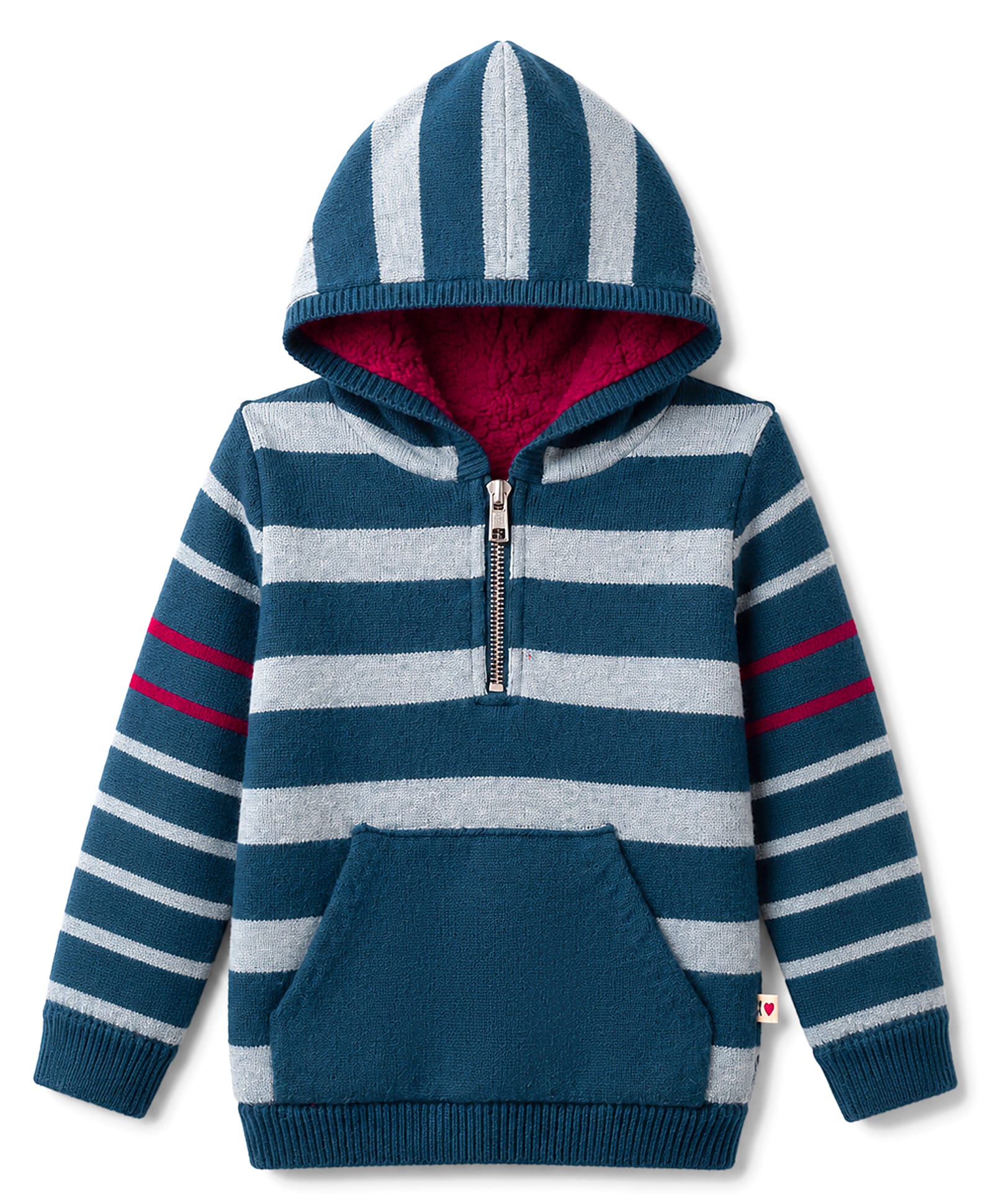 Yellow Apple Knit Full Sleeves Hoodies with Stripes & Kangaroo Pockets -Blue-picture-18