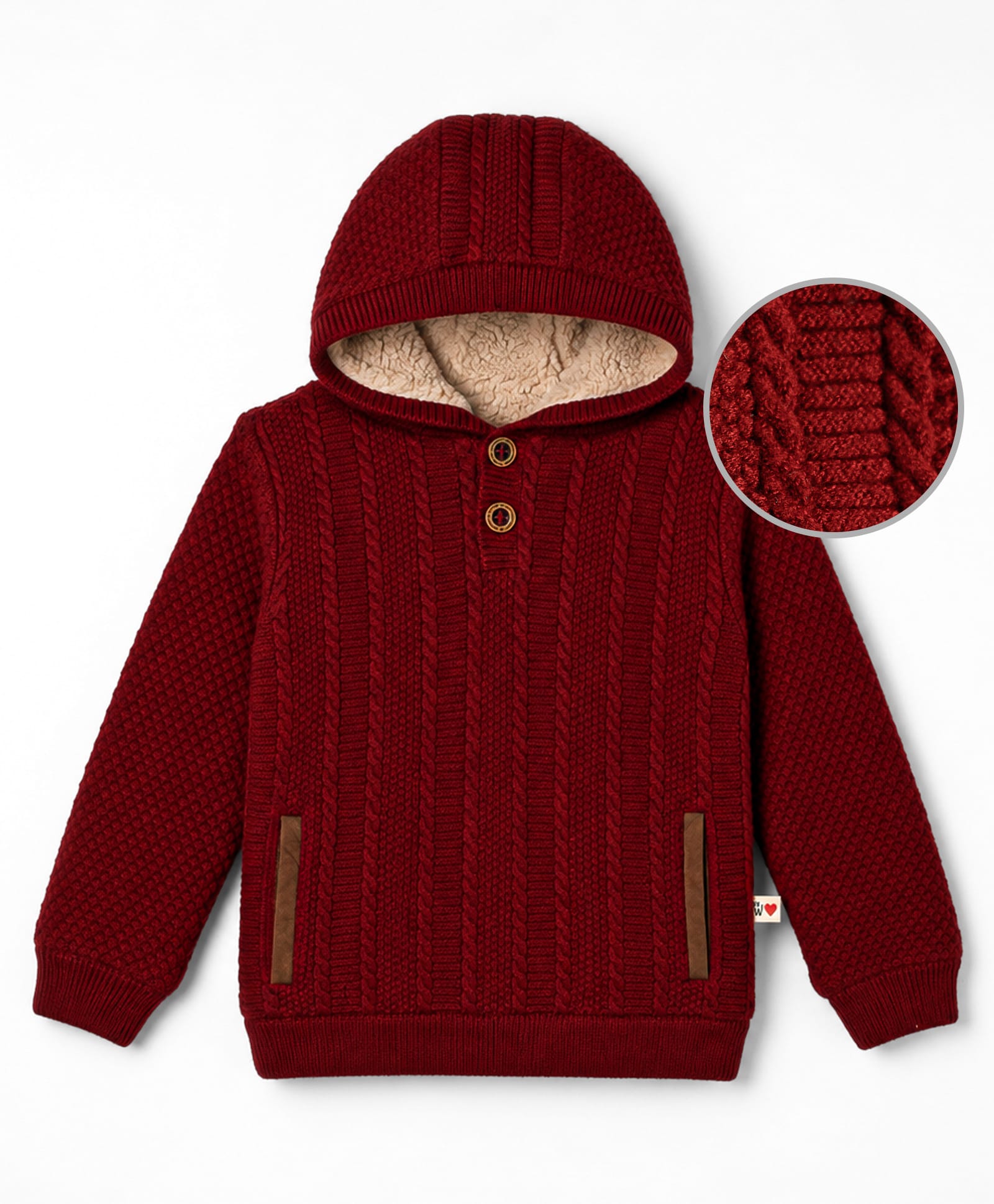 Yellow Apple Knit Full Sleeves Solid Hoodie With Cable Knit Design - Maroon-picture-11
