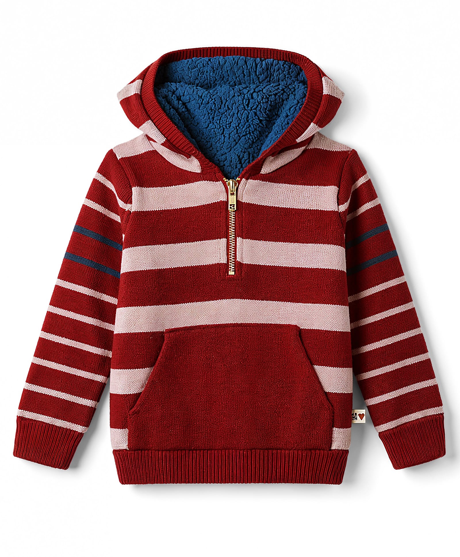Yellow Apple Knit Full Sleeves Striped Hooded Sweat Shirt With Kangaroo Pockets -Maroon-image-40