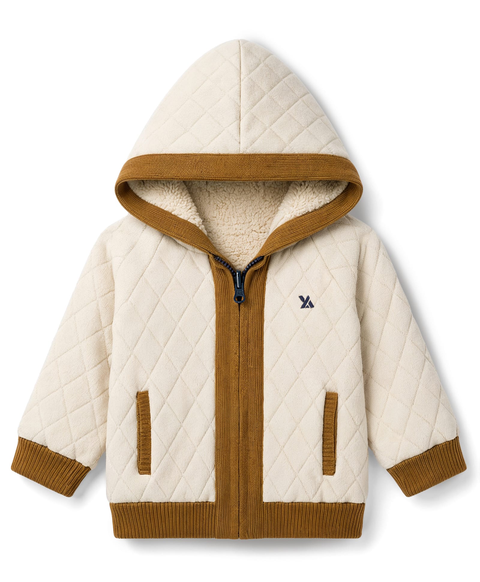 Yellow Apple Knit Full Sleeves Front Open Hooded Sweater -Cream-picture-37