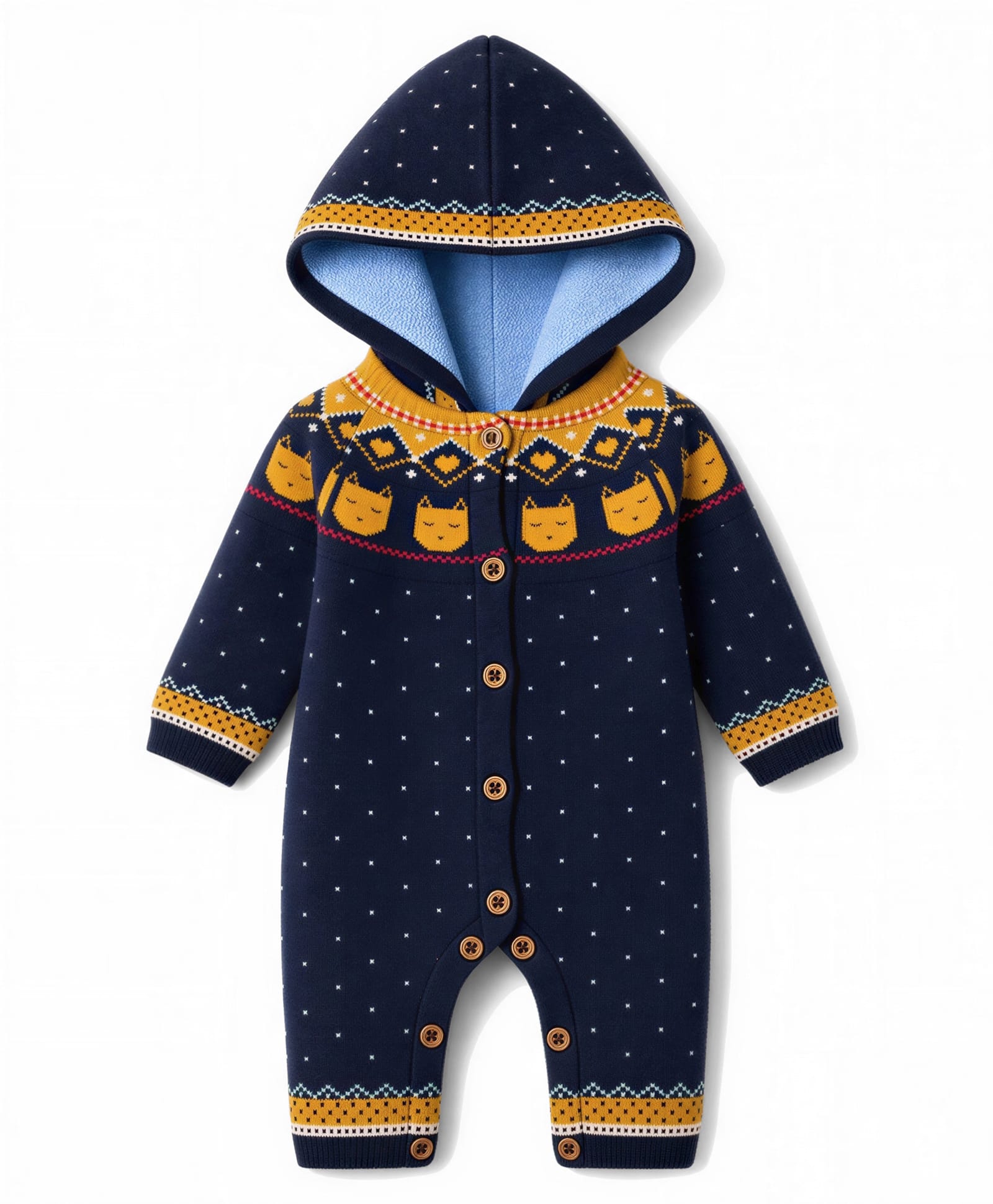 Yellow Apple Knit Full Sleeves Hooded Romper With Fair Isle-inspired Knit Design - Navy Blue-picture-19