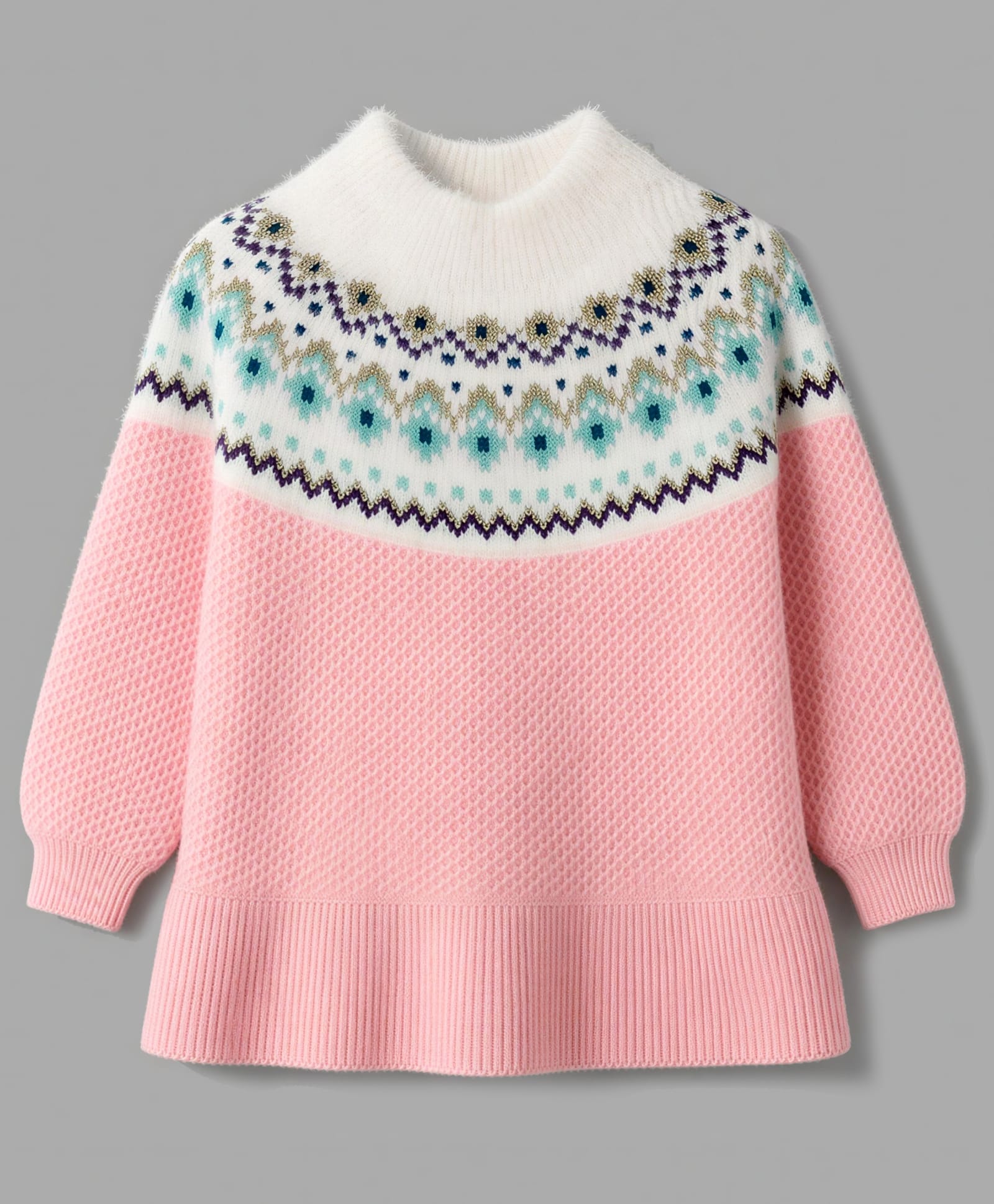 Yellow Apple Knit Full Sleeves Pullover with Argyle Design - Pink-picture-12