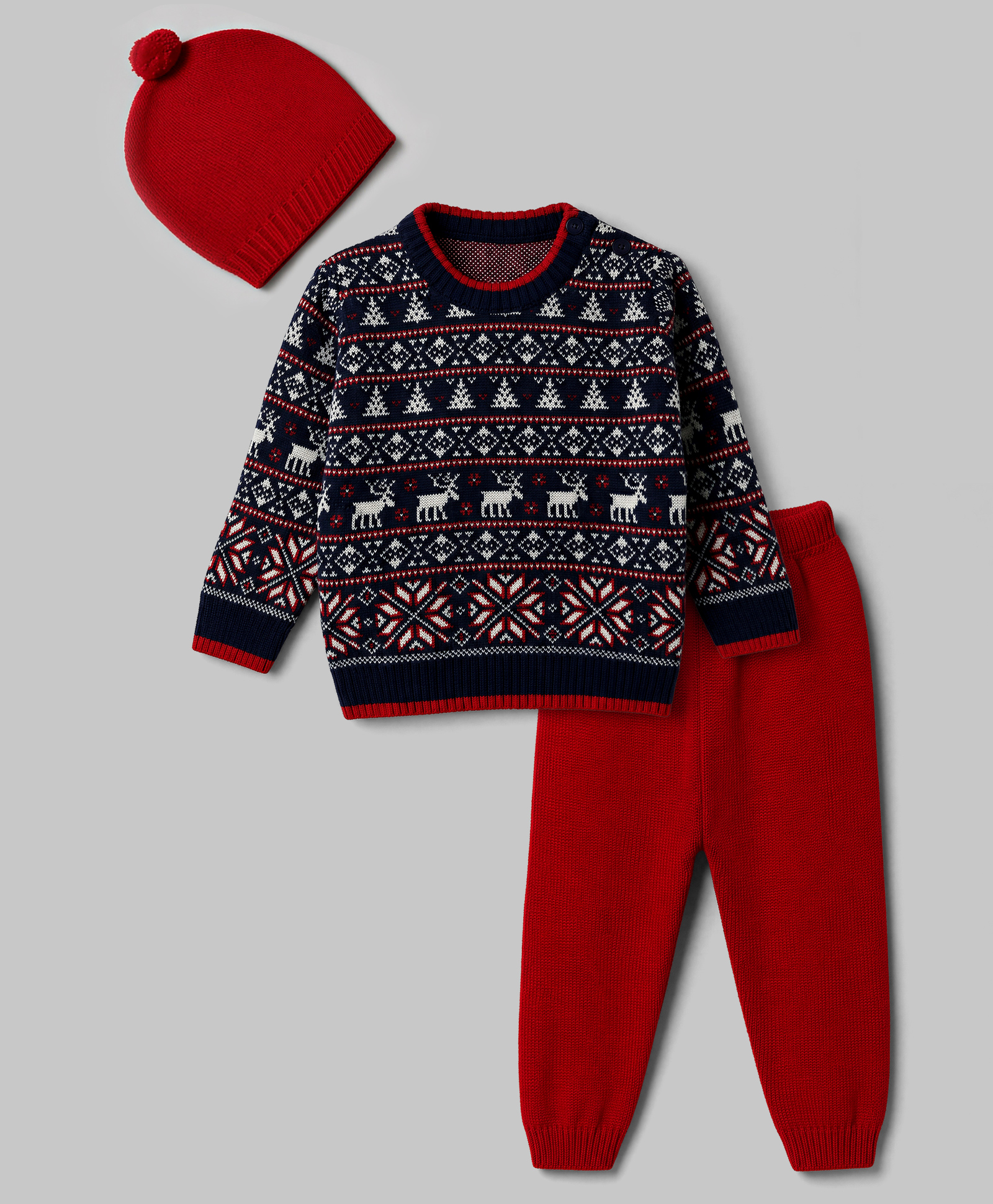 Babyhug Knit Full Sleeves Sweater Set With Cap & Floral Design - Red & Navy Blue-picture-12
