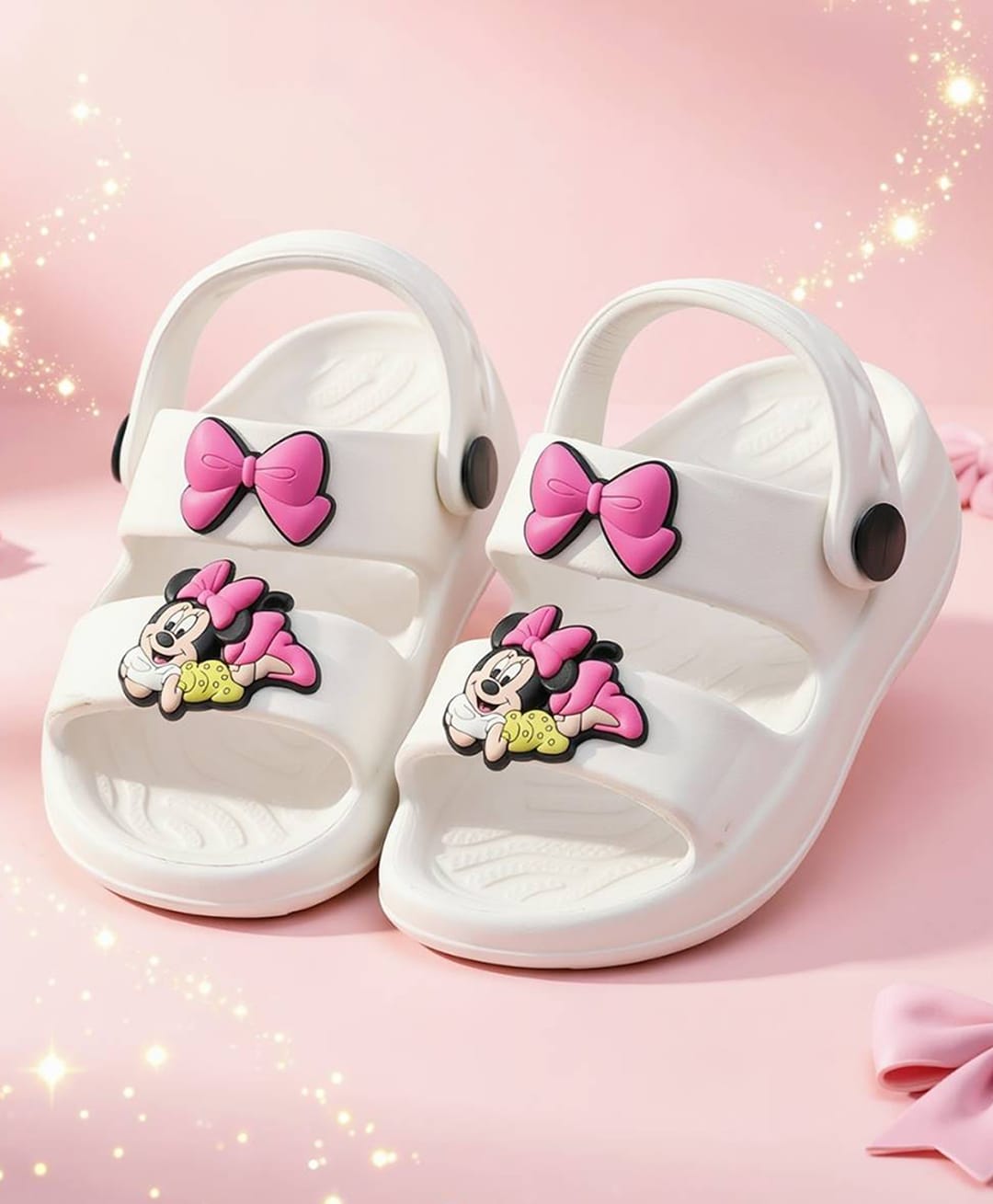 Yellow Bee Disney Mickey Mouse & Friends Featuring Minnie Mouse & Bows Applique Detailed Slingback Sandals - White-picture-36