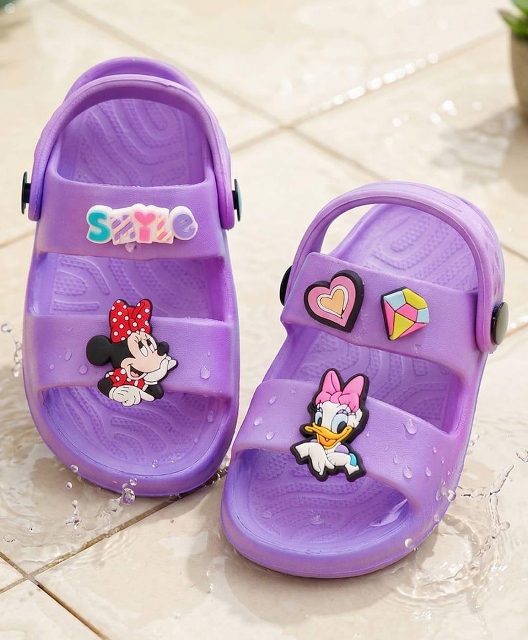 Yellow Bee Disney Mickey Mouse & Friends Featuring Daisy Duck & Minnie Mouse Applique Detailed Slingback Sandals - Purple-picture-22