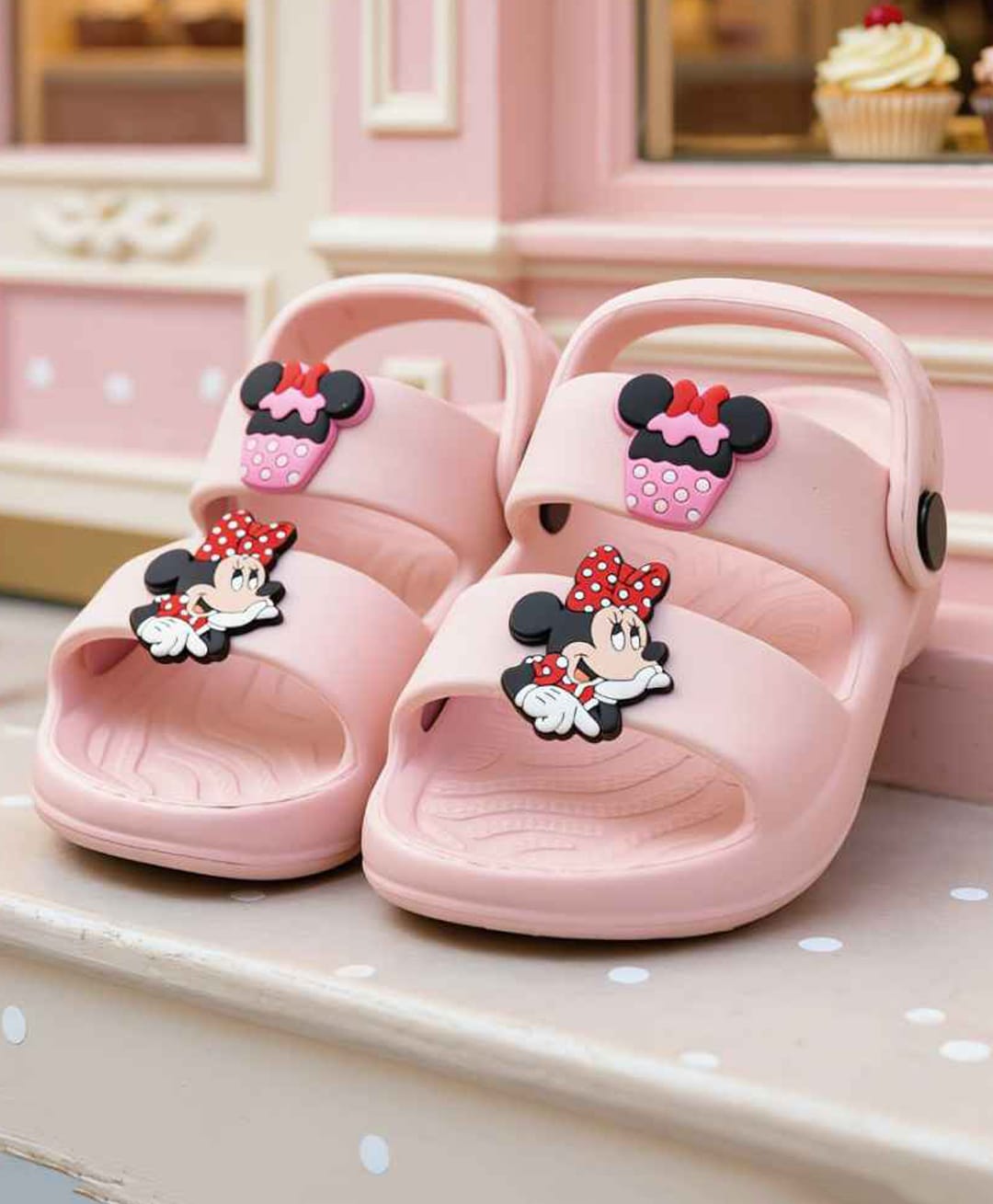 Yellow Bee Disney Mickey Mouse & Friends Featuring Minnie Mouse & Cup Cake Applique Detailed Slingback Sandals - Pink-image-43