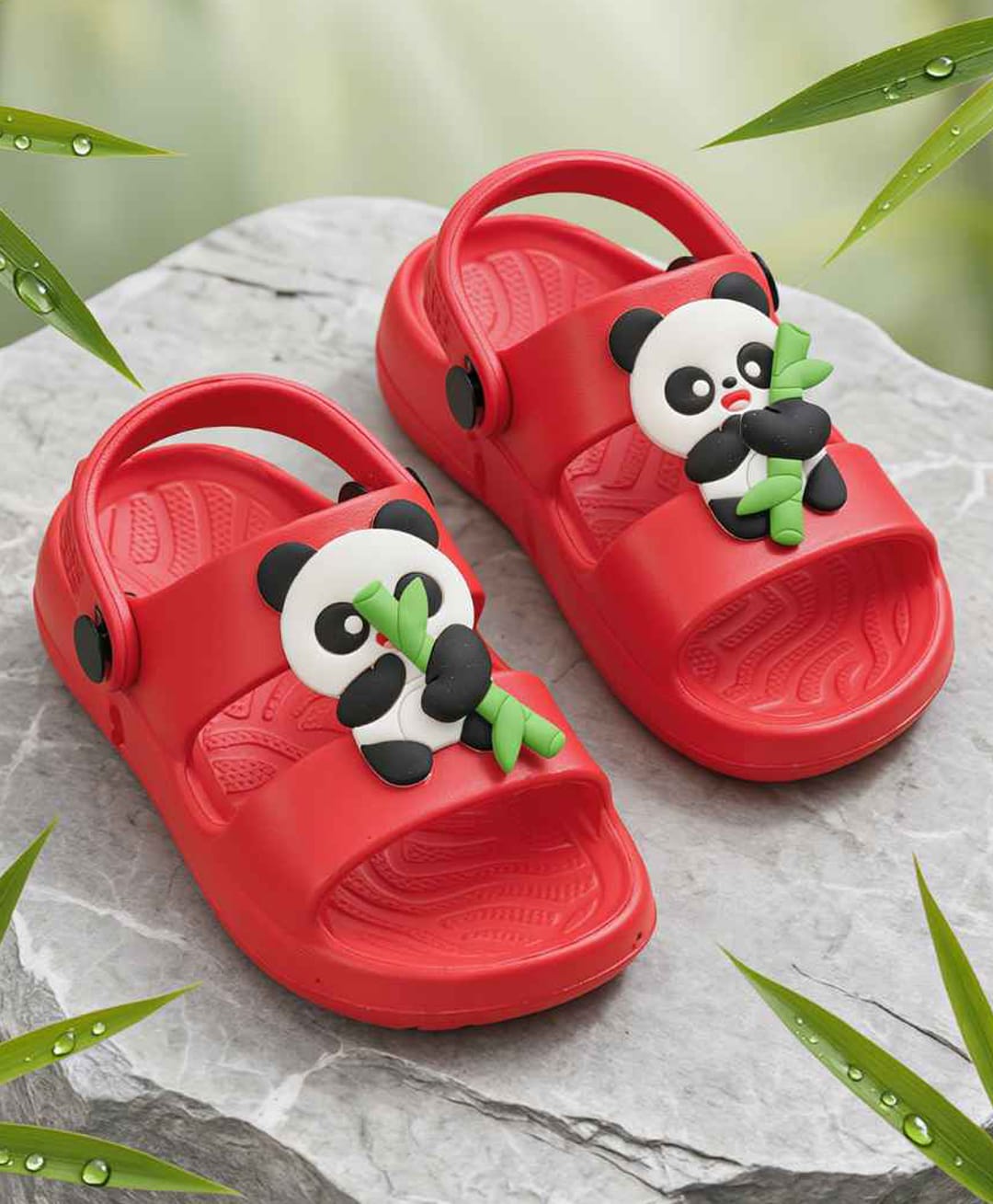 Yellow Bee Panda Applique Detailed Slingback Sandals - Red-picture-26
