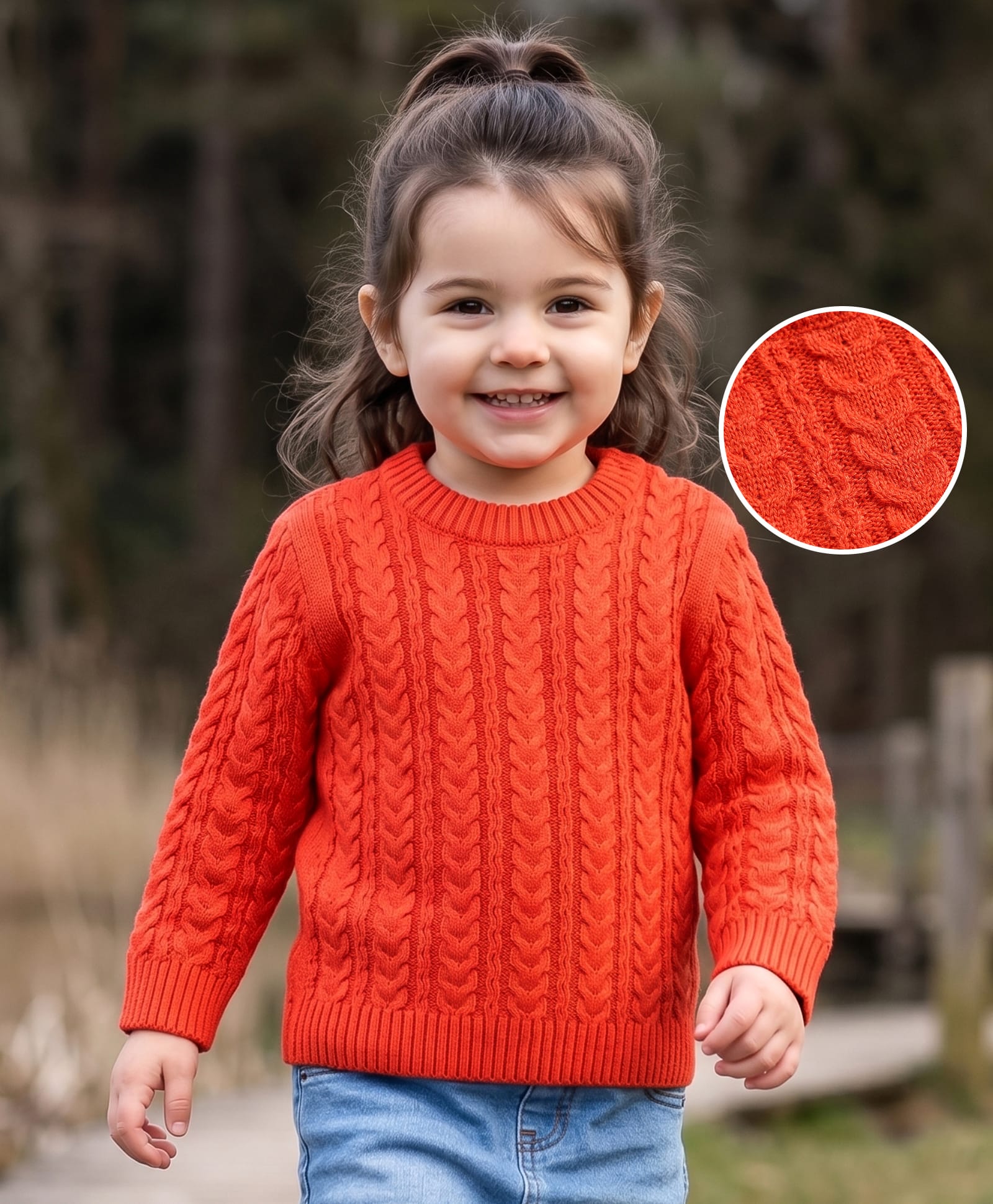 Babyhug Knit Full Sleeves Cable Knit Pullover - Rust Orange-image-19