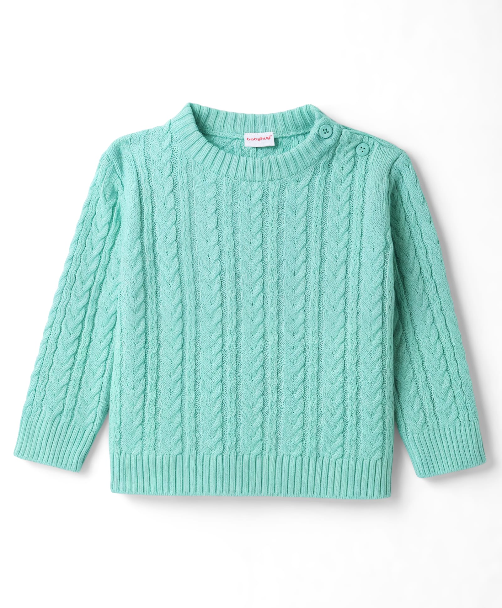 Babyhug Knit Full Sleeves Cable Knit Pullover - Aqua-image-27