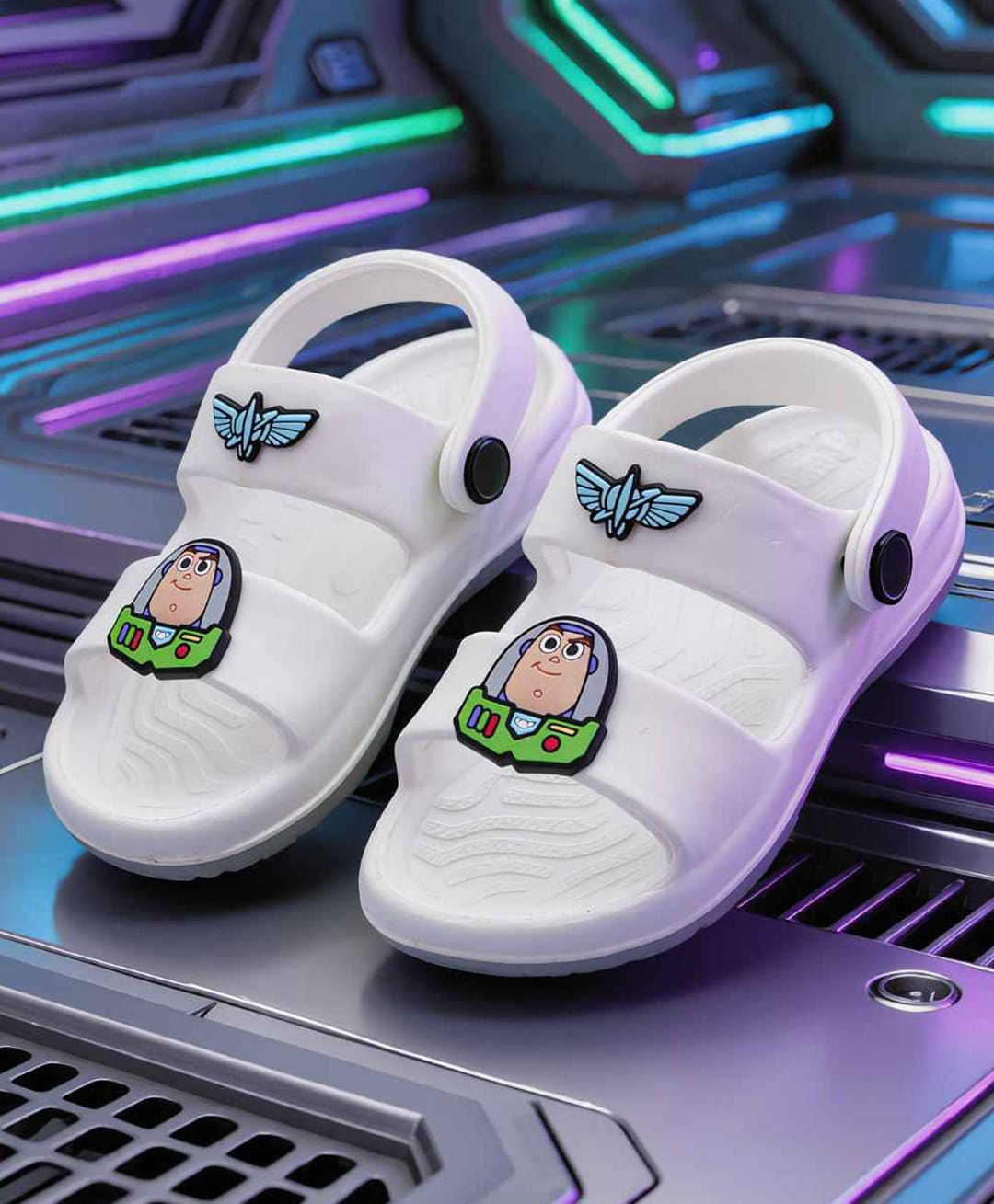 Yellow Bee Disney Pixar Featuring Buzz Lightyear Applique Detailed Slingback Sandals - White-picture-9