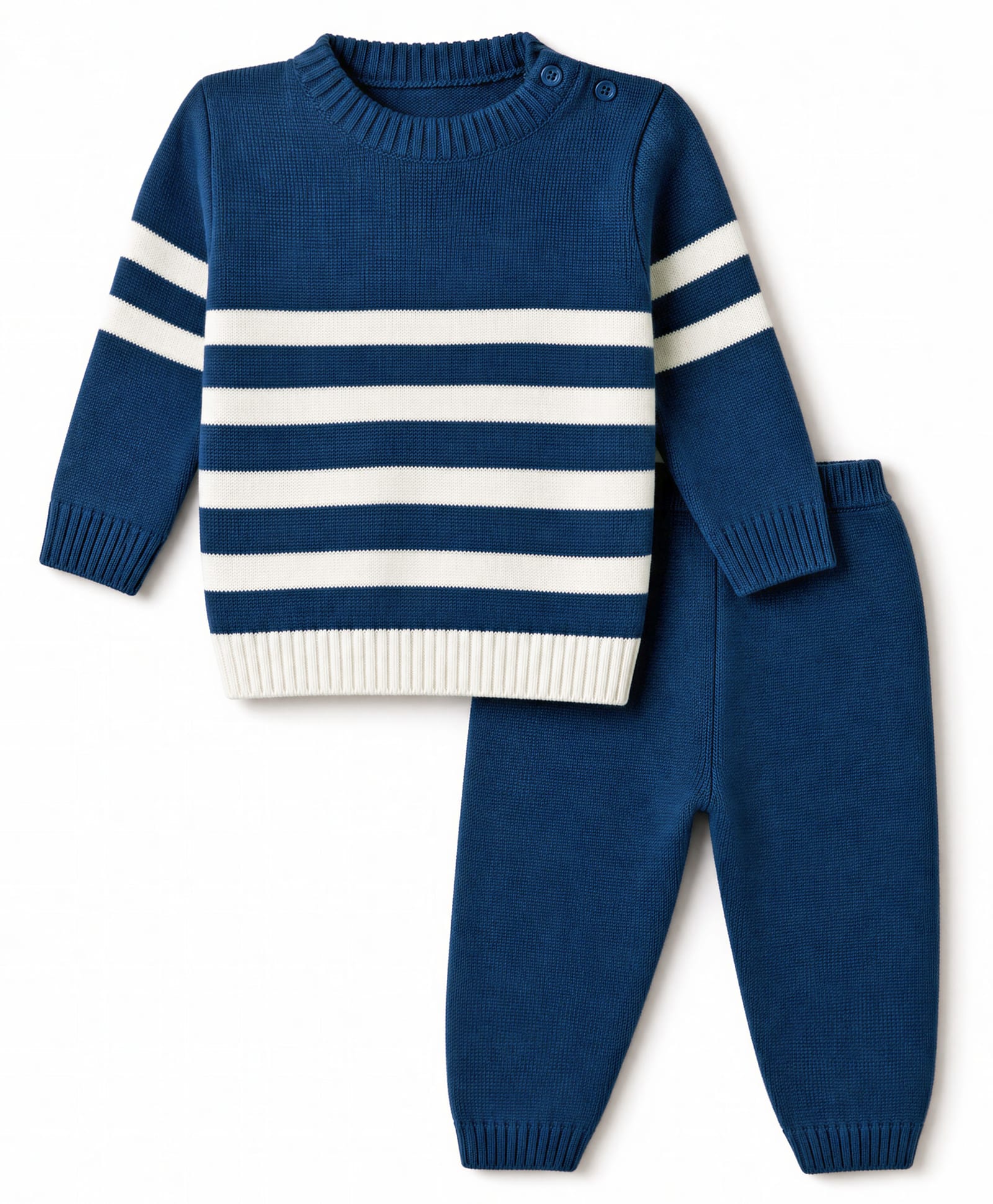 Babyhug Knit Full Sleeves Striped Sweater Set - Navy Blue-picture-37