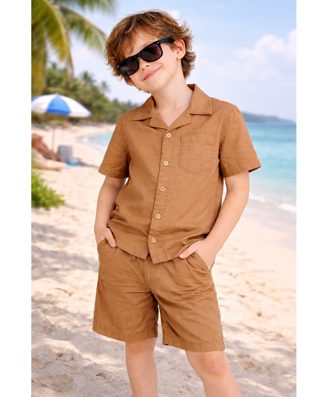 Zion Cotton Woven Half Sleeves Solid Shirt & Shorts Set - Brown-picture-24