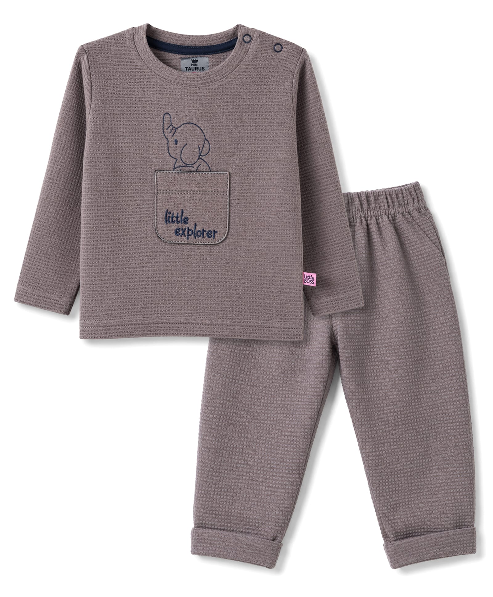 Mini Taurus Interlock Knit Full Sleeves T-Shirt & Pajama Night Suit with Elephant Print - Grey-image-31