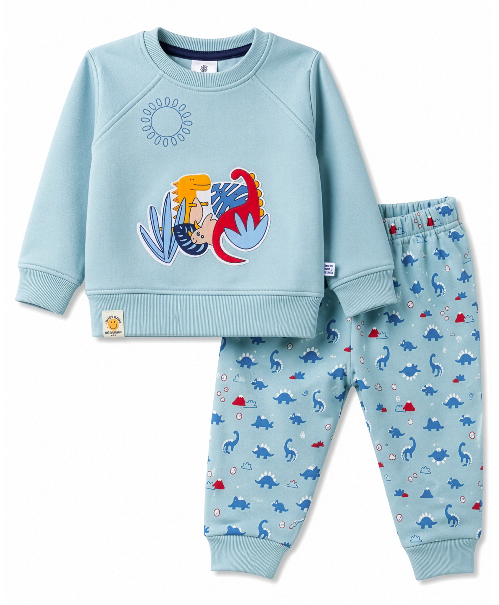 Mini Taurus Fleece Knit Full Raglan Sleeves T-Shirt & Pyjama Winter Night Suit with Dino Print - Sky Blue-picture-24