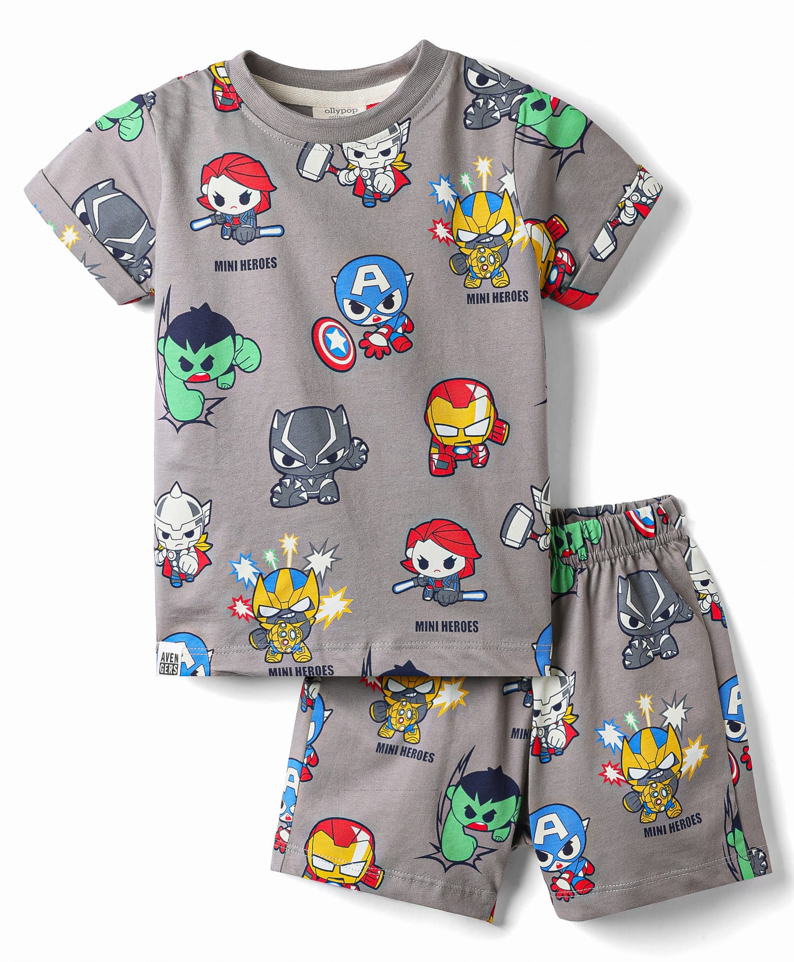 Ollypop Sinker Knit Half Sleeves T-Shirt & Shorts Co-ords Night Suit With Marvel Graphic- Grey-image-35