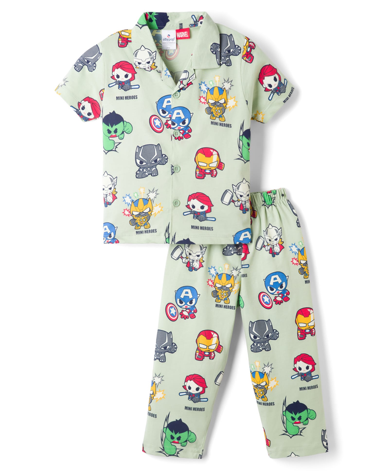 Ollypop Marvel Knit Half Sleeves Shirt & Pyjama Co-Ords Night Suit With Avengers Graphics- Sea Green-picture-35