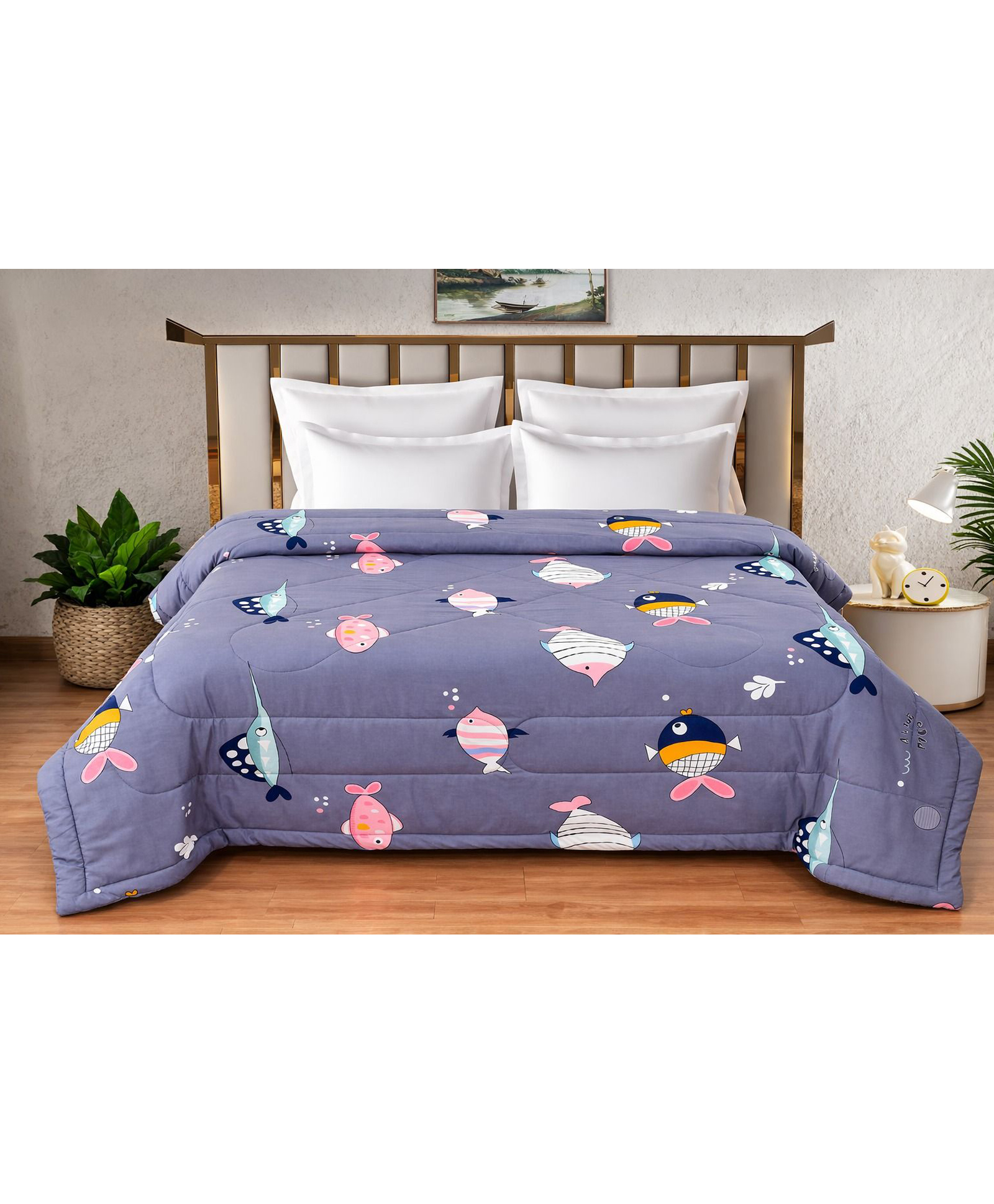 Morado Premium Kids Reversible Comforter for Double Bed 90x100 Inches | 130 TC | Ultra Soft Glace Cotton Comforter | Lightweight, Cozy & Breathable Printed Bedding for Kids Bedroom, Grey Fish-image-35