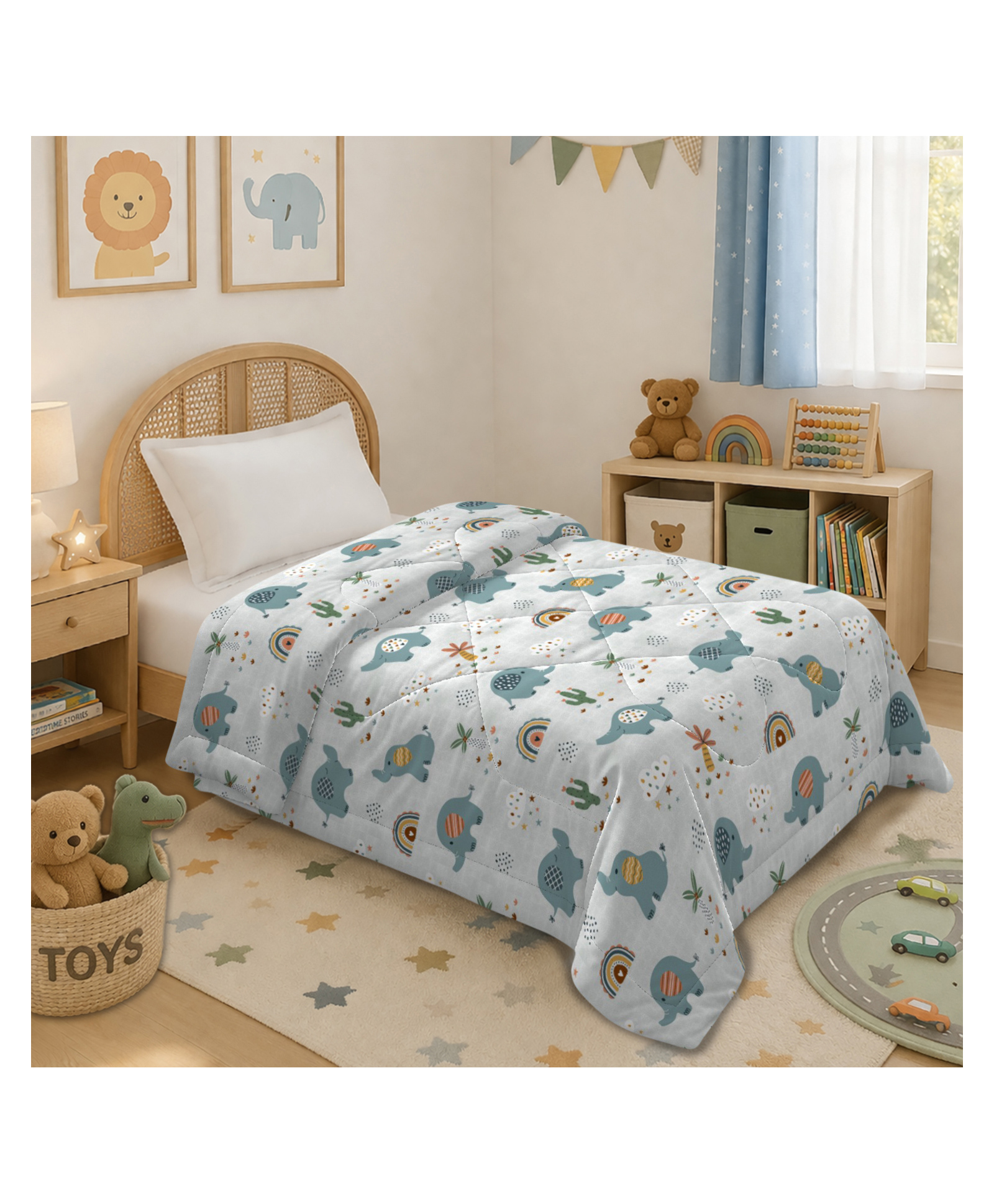 Morado Premium Glace Cotton Reversible Single Bed Comforter 60x90 Inches | Ultra Soft, Lightweight & Breathable | 150 GSM Cozy All-Season Bedding Comforter, Baby Elephant-picture-39