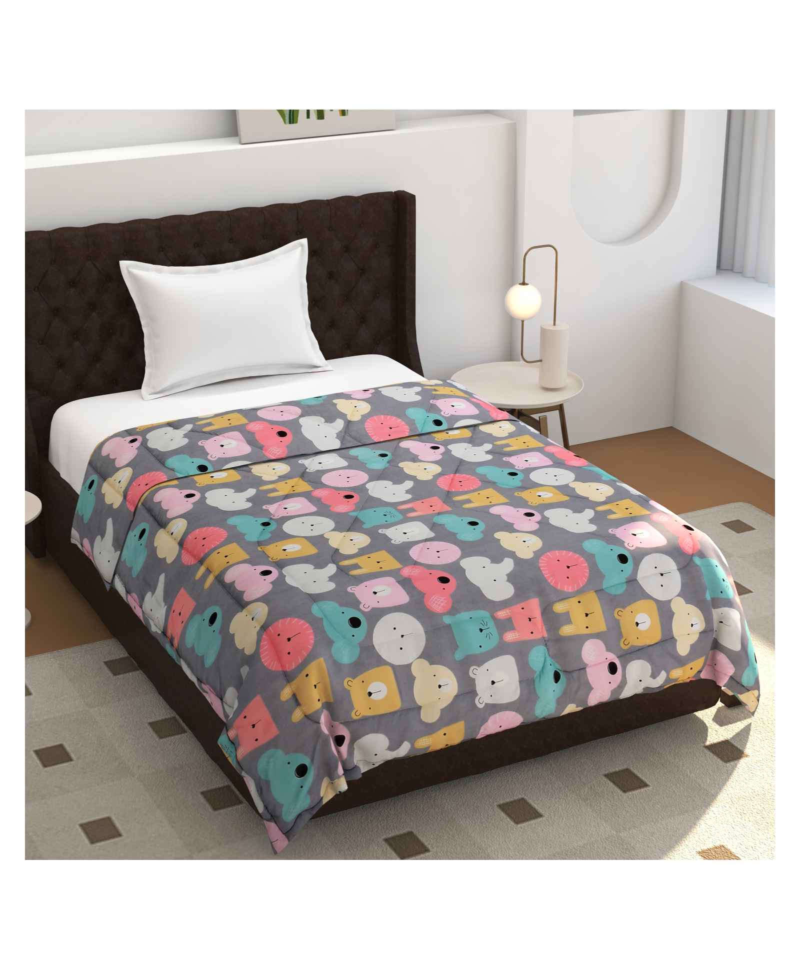 Morado Premium Glace Cotton Reversible Single Bed Comforter 60x90 Inches | Ultra Soft, Lightweight & Breathable | 150 GSM Cozy All-Season Bedding Comforter, Animal Faces-image-33