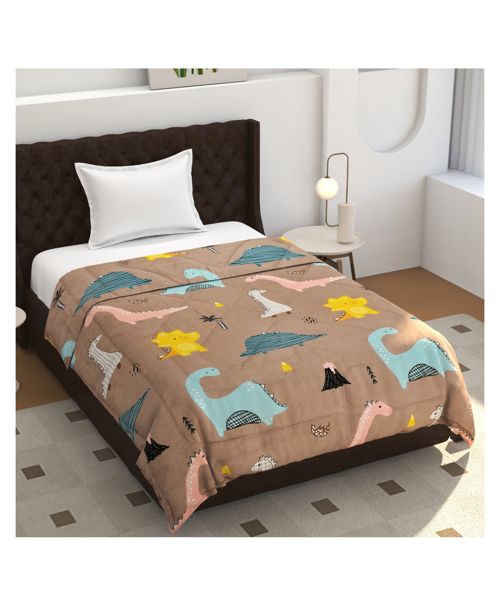 Morado Premium Glace Cotton Reversible Single Bed Comforter 60x90 Inches | Ultra Soft, Lightweight & Breathable | 150 GSM Cozy All-Season Bedding Comforter, Brown Dinosaur-picture-36