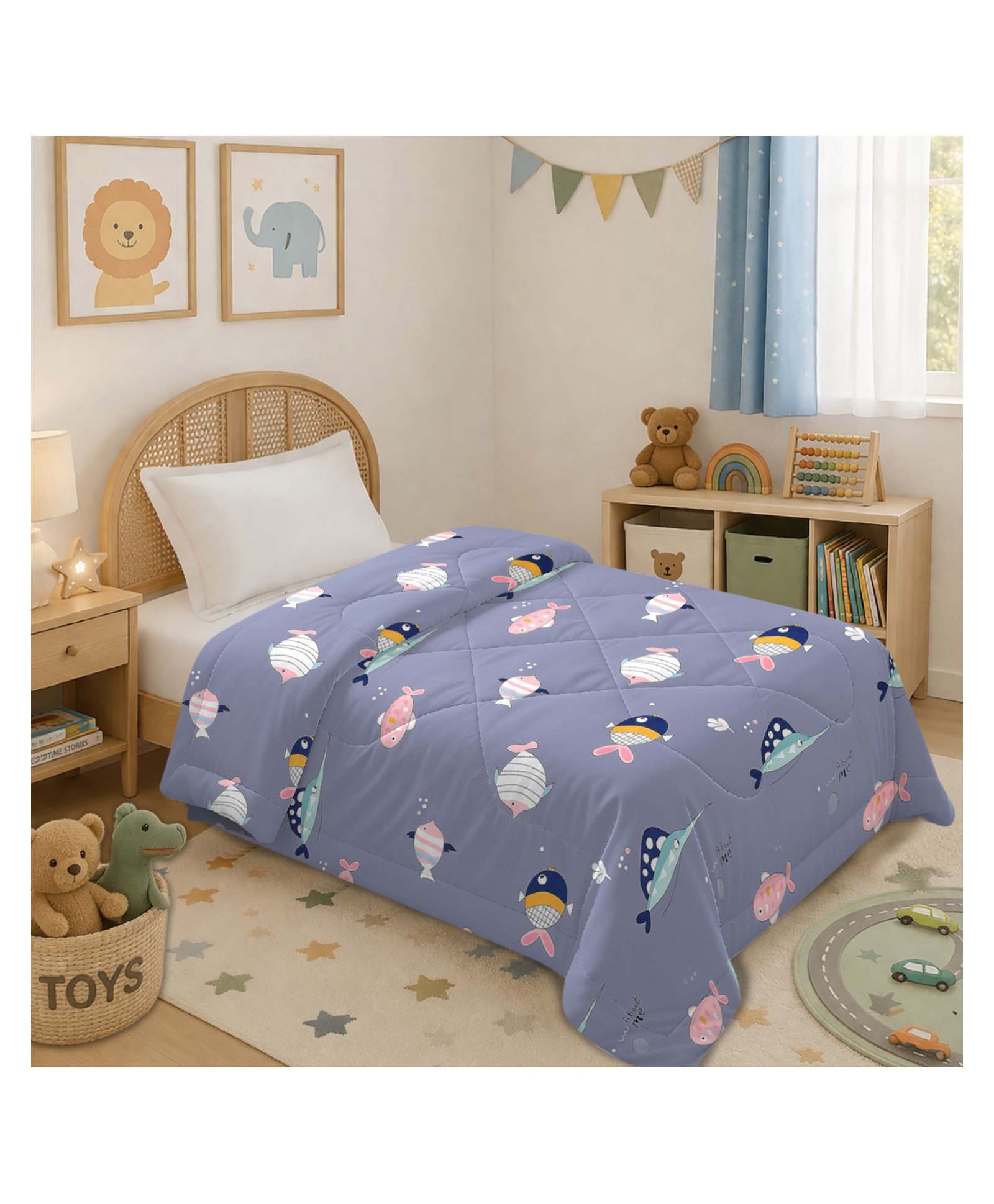 Morado Premium Glace Cotton Reversible Single Bed Comforter 60x90 Inches | Ultra Soft, Lightweight & Breathable | 150 GSM Cozy All-Season Bedding Comforter, Grey Fish-picture-43