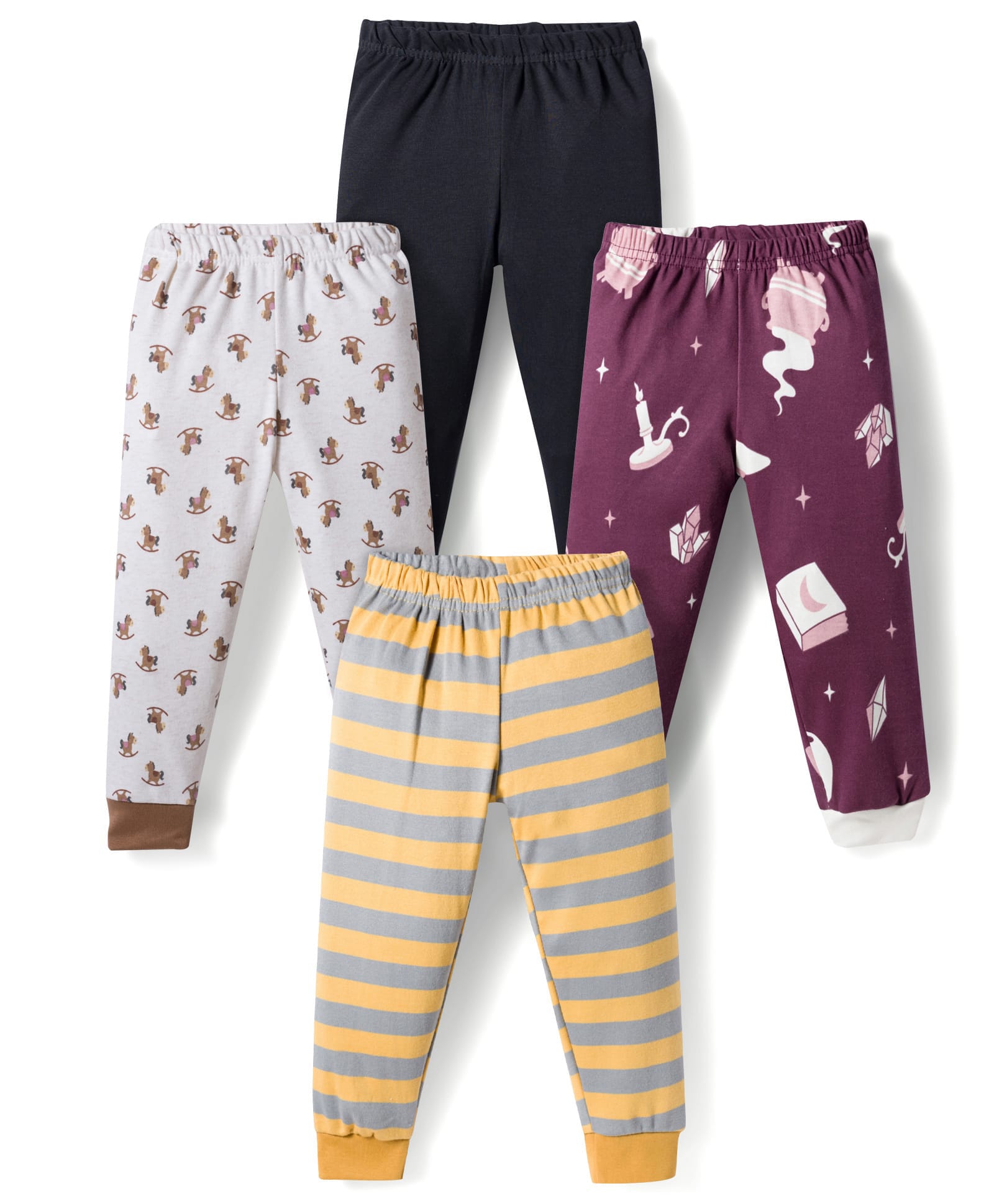 Kidi Wav Pack Of 4 Solid Striped & Rocking Horse Printed Pyjamas - Multi Colour-image-8