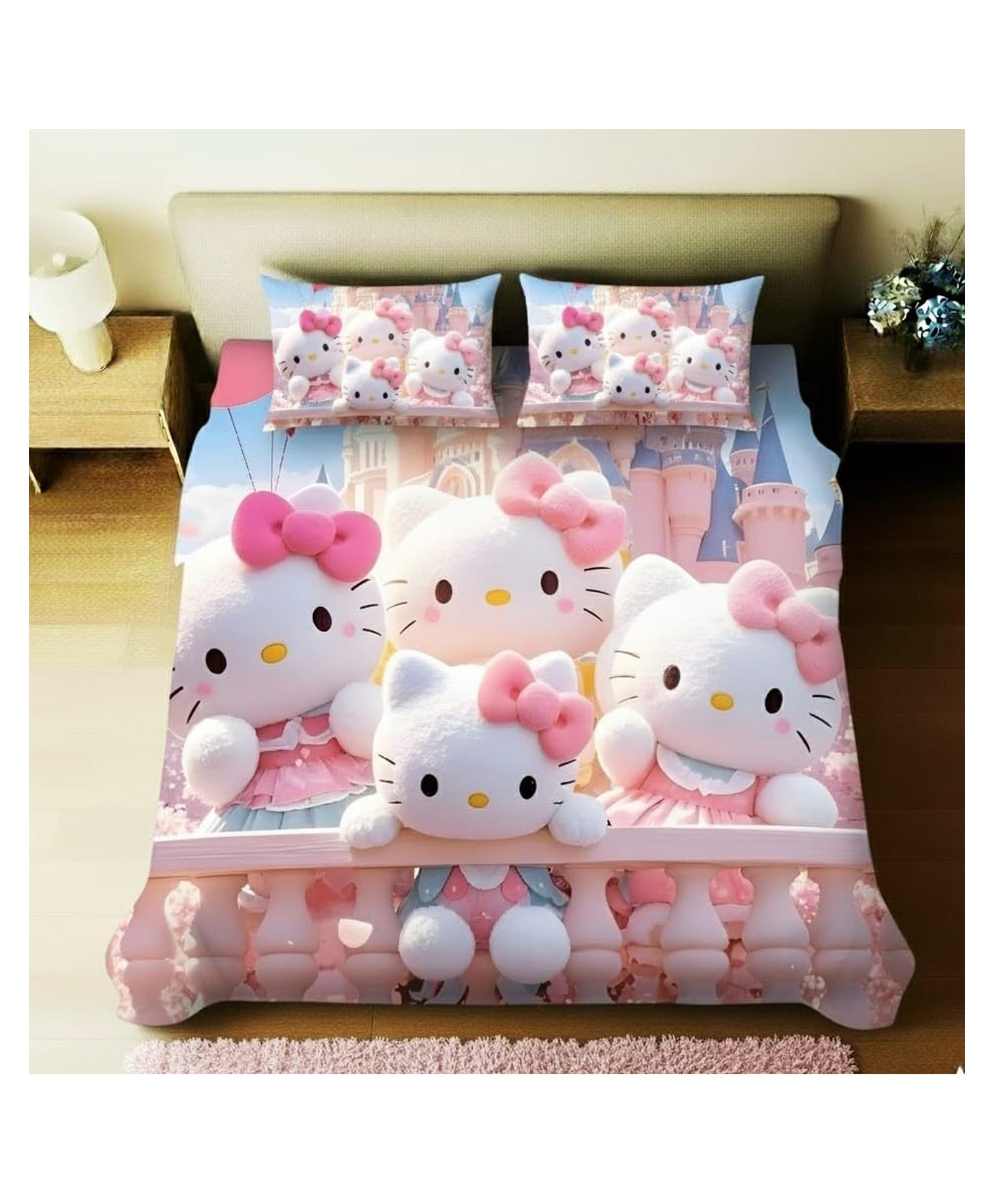 BhaiJi Bedsheets 220TC Glace Cotton Bed Sheet Double Bed With 2 Pillow Covers Full HD Digital Prints - Pink Hello Kitty-image-37