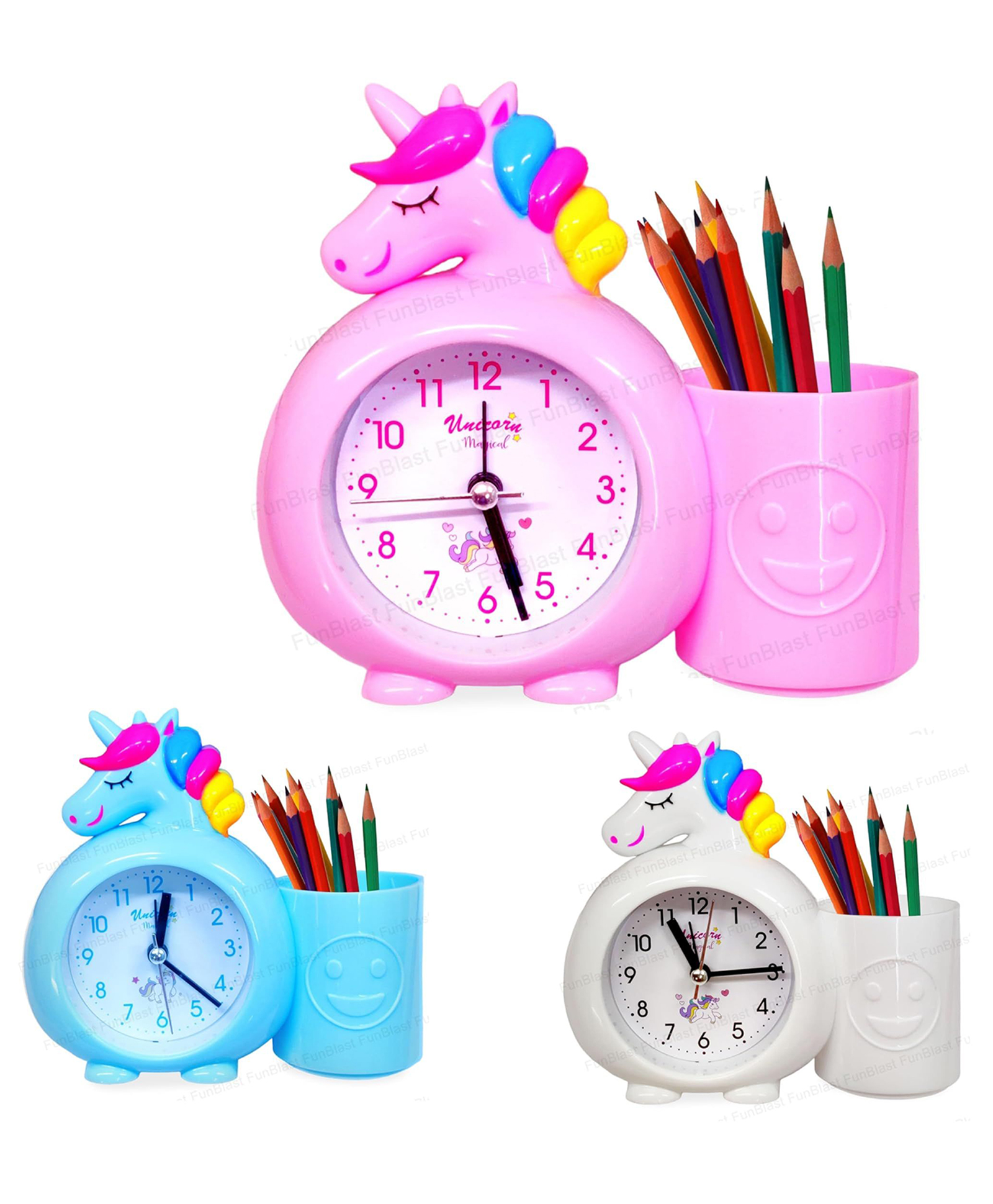 FunBlast Unicorn Theme Twin Bell Alarm Clock with Pen Holder for Kids Pack of 1 (Multicolor)-picture-10