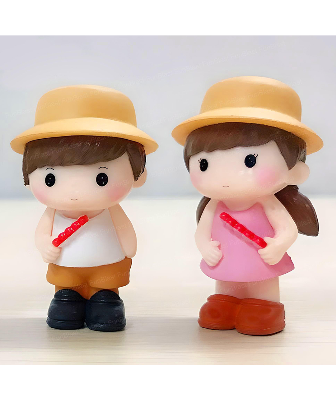 FunBlast Cute Miniature Couple Figurines with Hat for Home & Car - Pack of 2 (Beige)-image-45