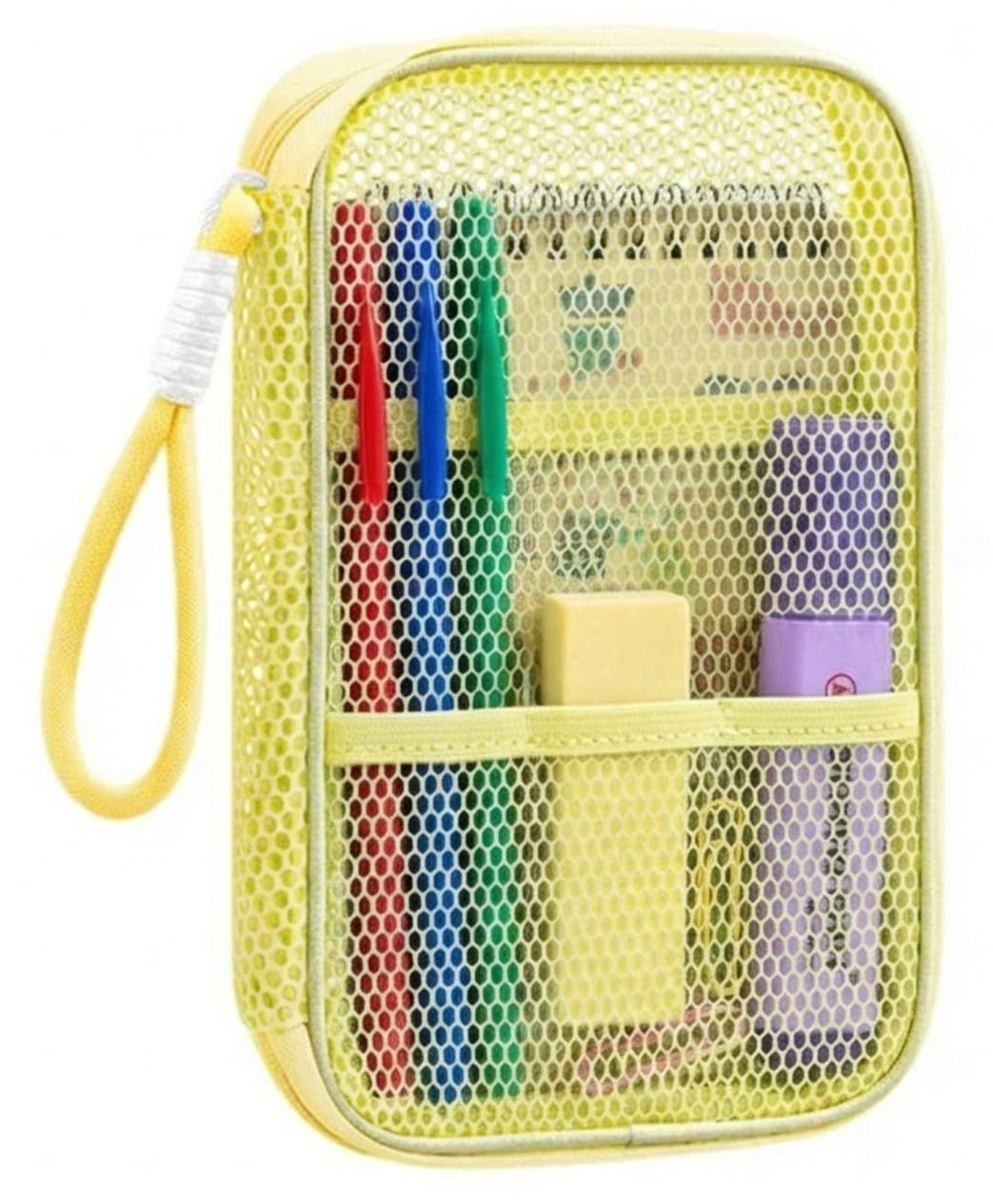 FunBlast Transparent Mesh Pencil Case for Kids & Adults - Pack of 1 (Yellow)-picture-1
