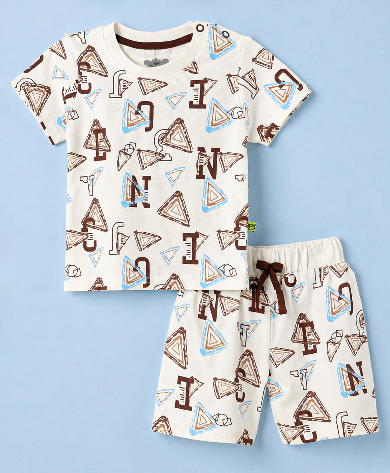 Mini Taurus Knitted Knit Half Sleeves T-Shirt & Shorts Co-ords Night Suit With Alphabet Print - Off White-picture-35