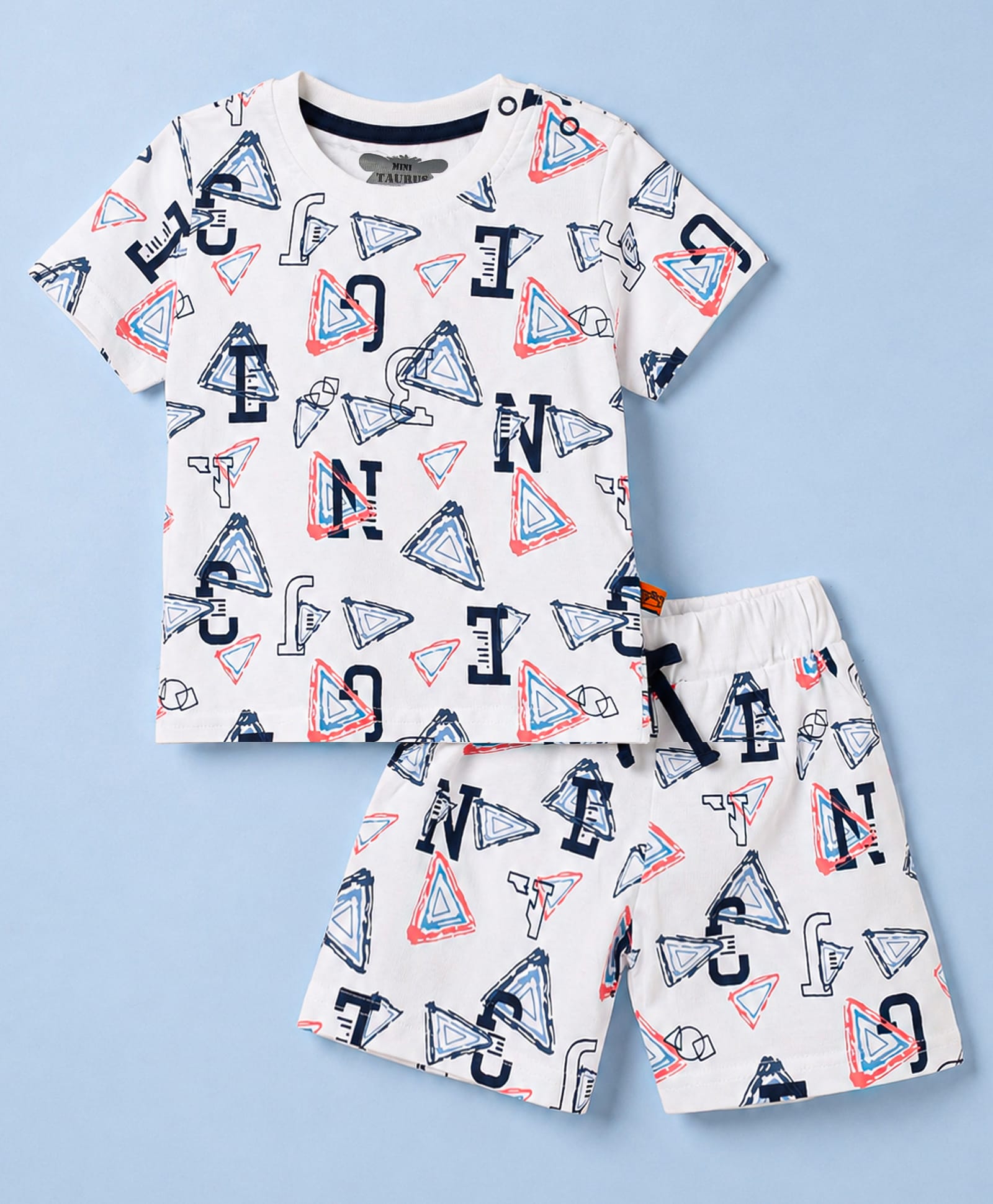 Mini Taurus Knitted Knit Half Sleeves T-Shirt & Shorts Co-ords Night Suit With Alphabet Print - White-picture-24