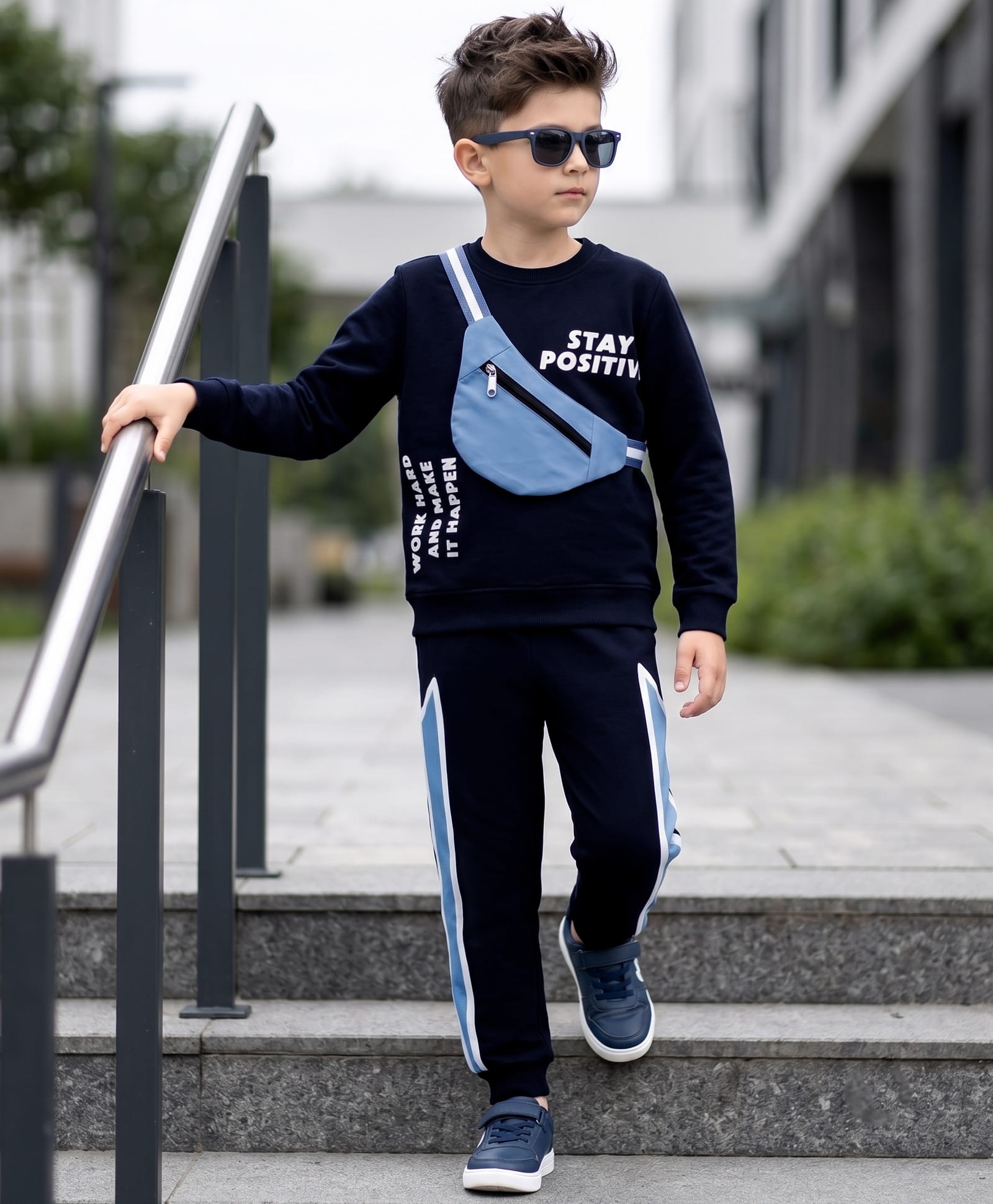 Ollington St. Cotton Knit Full Sleeves Sweatshirt With Bag & Joggers Winterwear Sets -Navy Blue-picture-10