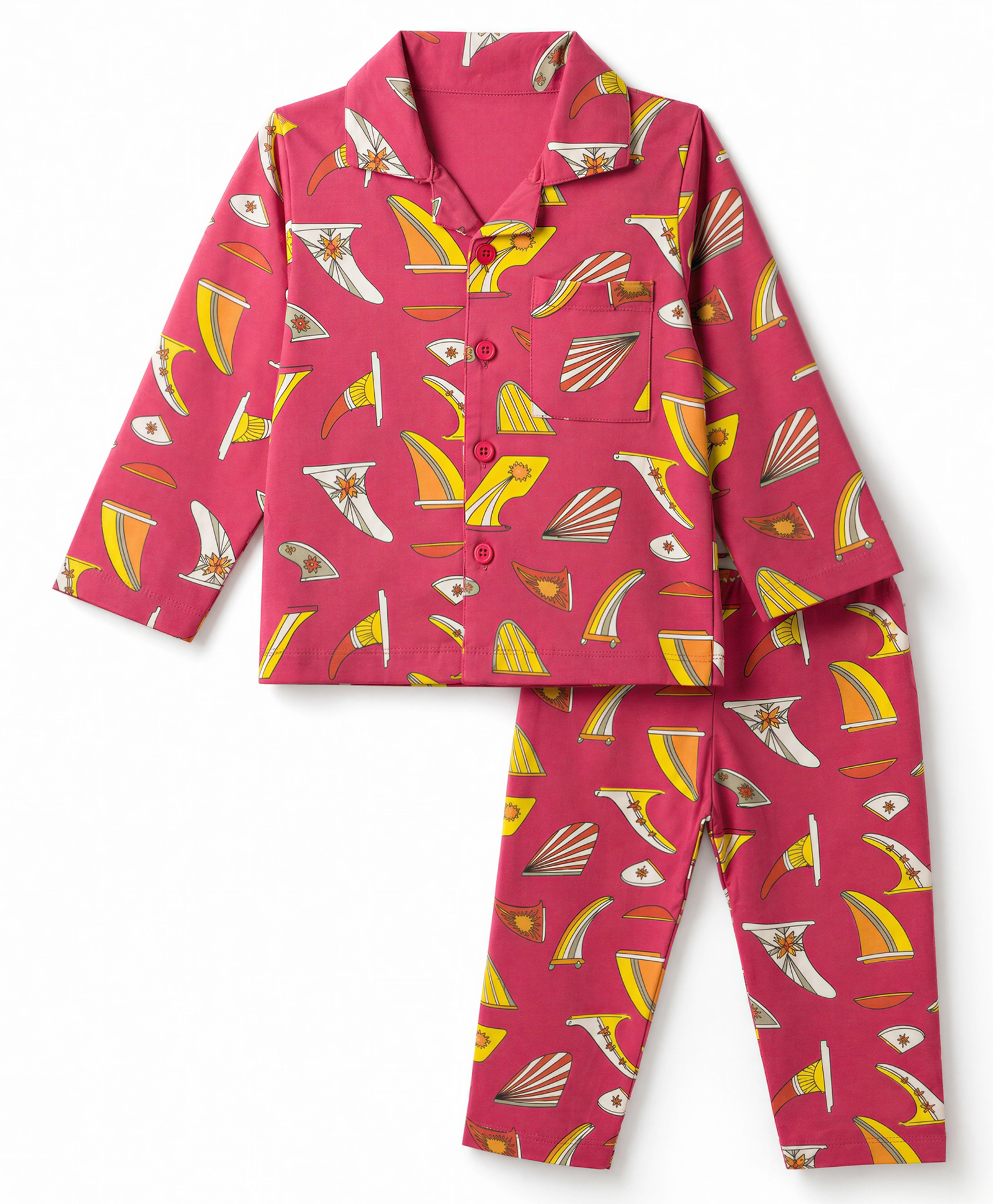 CUCUMBER Knit Full Sleeves Co-Ords Shirt & Pajama Sail Printed Night Suit - Red-image-33