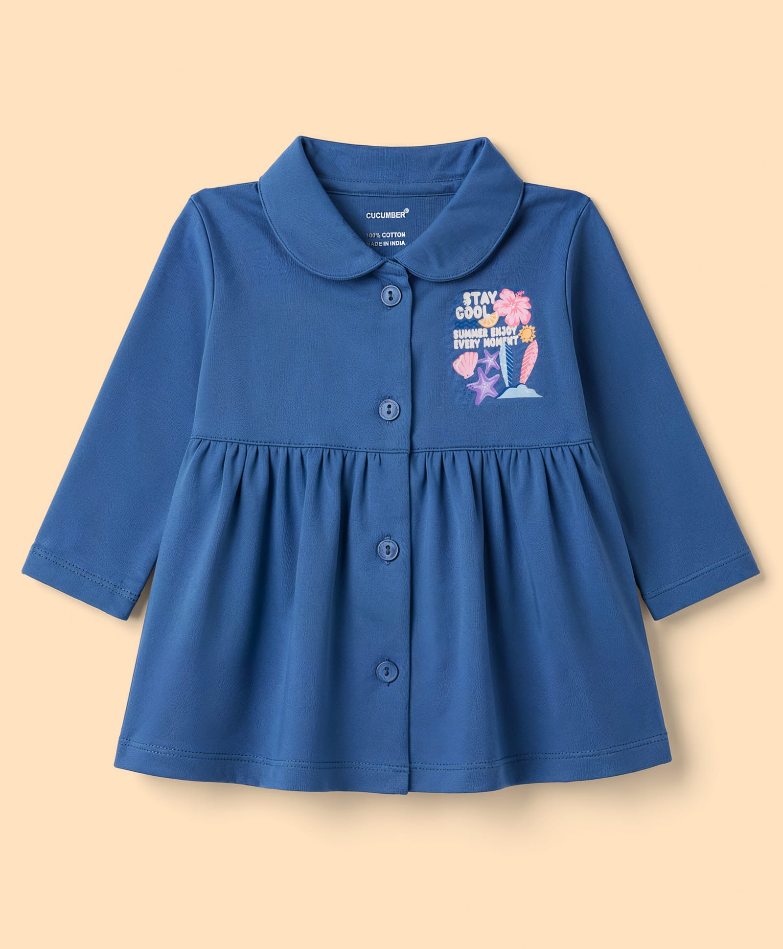 CUCUMBER Sinker Knit Full Sleeves Floral Frock - Navy Blue-image-21