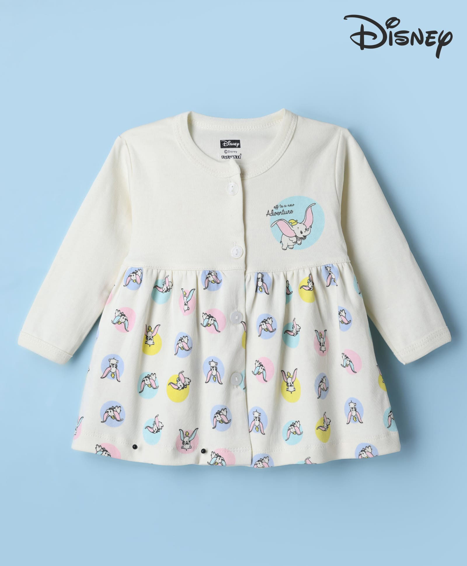 CUCUMBER Sinker Knit Full Sleeves Front Open Cub Printed Frock - Off White-image-5